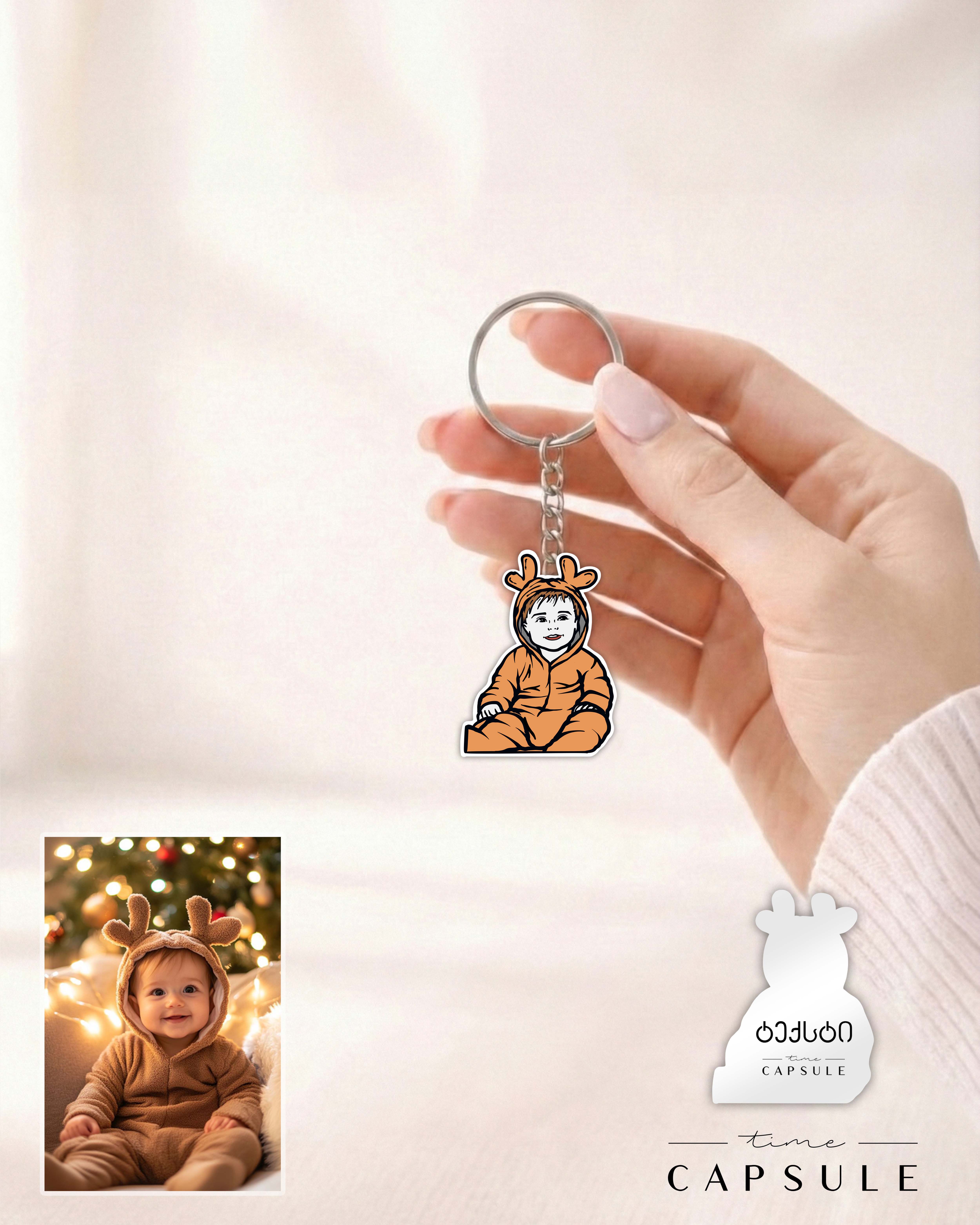 1 პერსონიანი ფერადი ბრელოკი ფოტოპორტრეტიდან გრავირებით