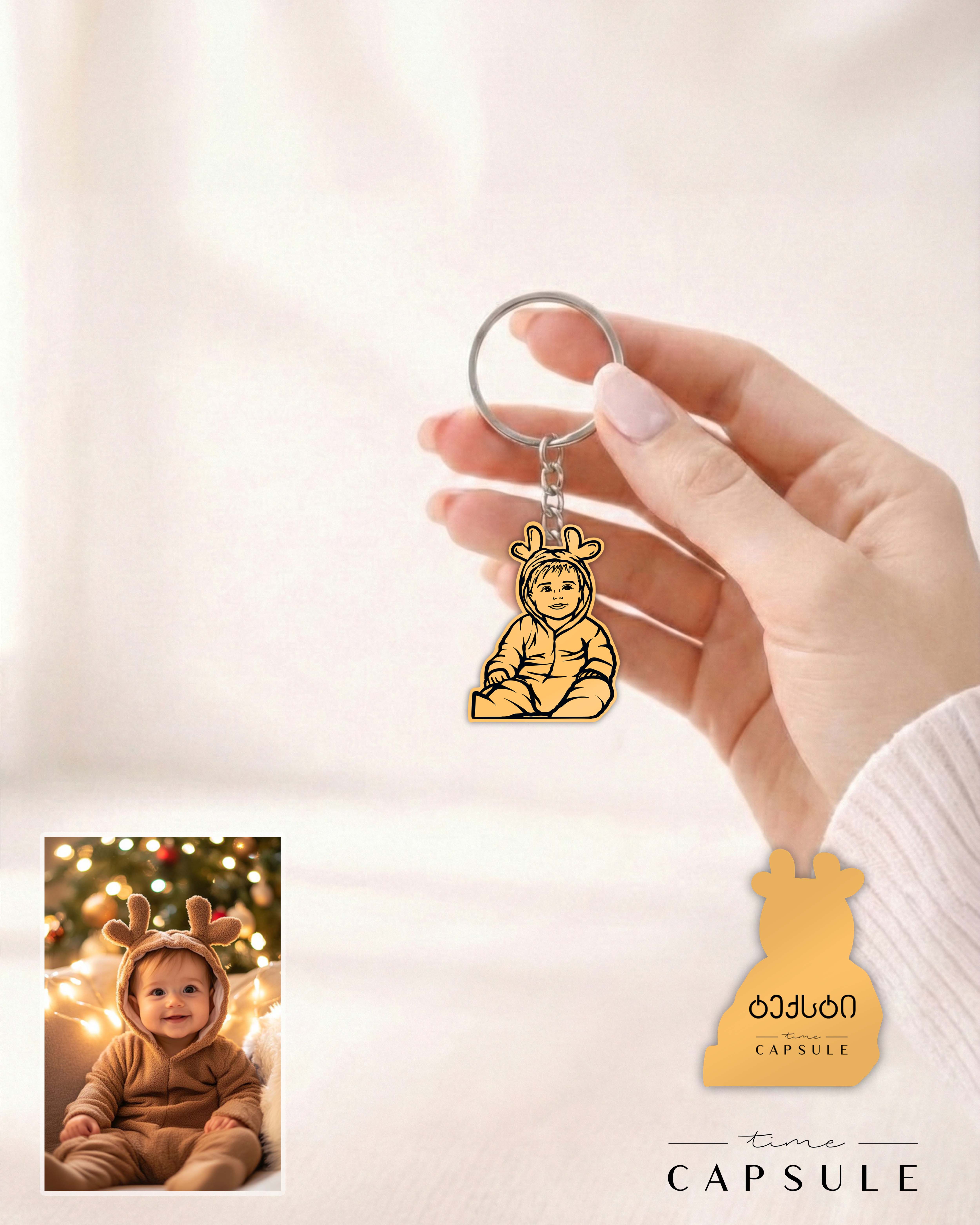 1 პერსონიანი მოოქროვილი ვერცხლის ბრელოკი ფოტოპორტრეტიდან გრავირებით