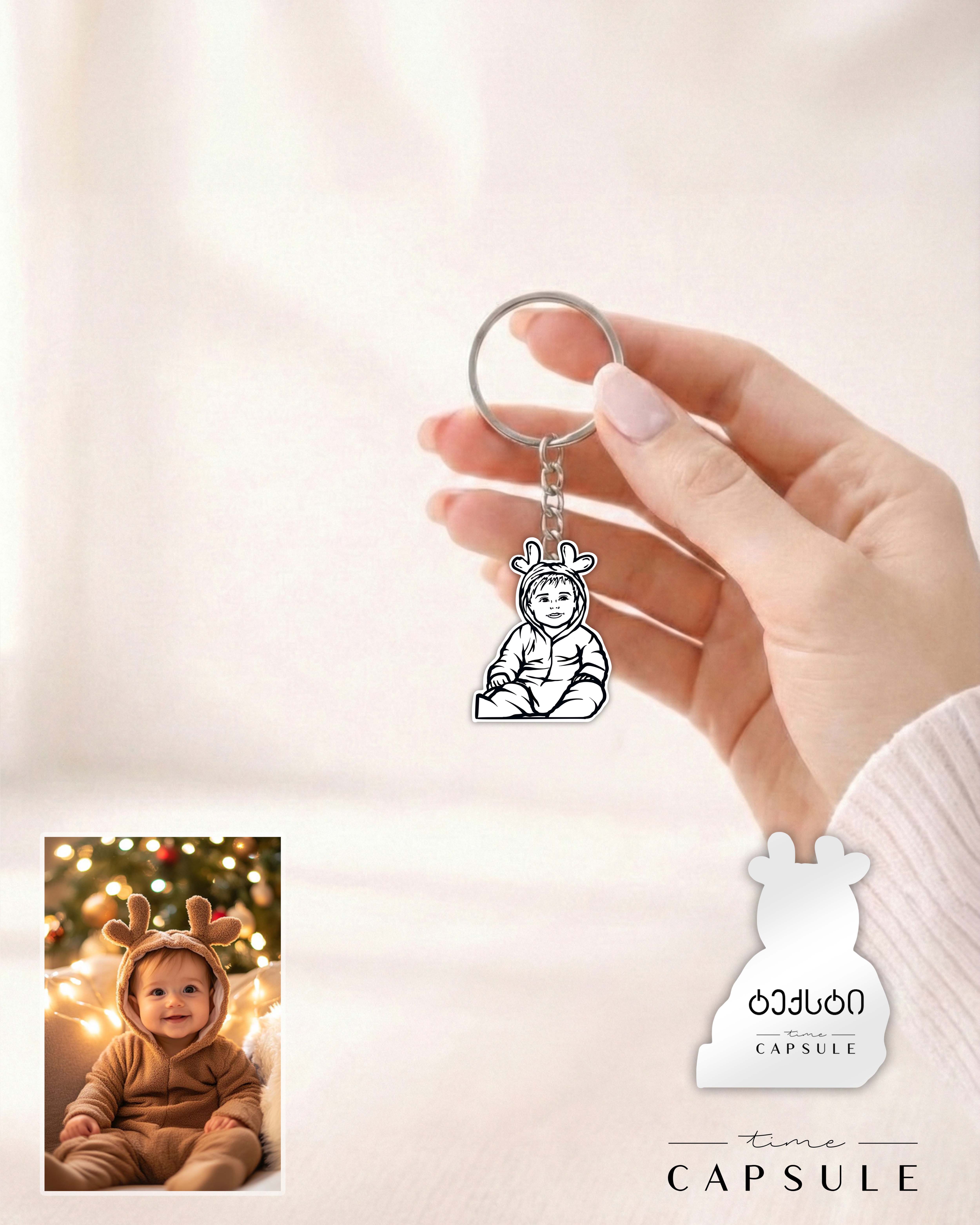 1 პერსონიანი ვერცხლის ბრელოკი ფოტოპორტრეტიდან გრავირებით