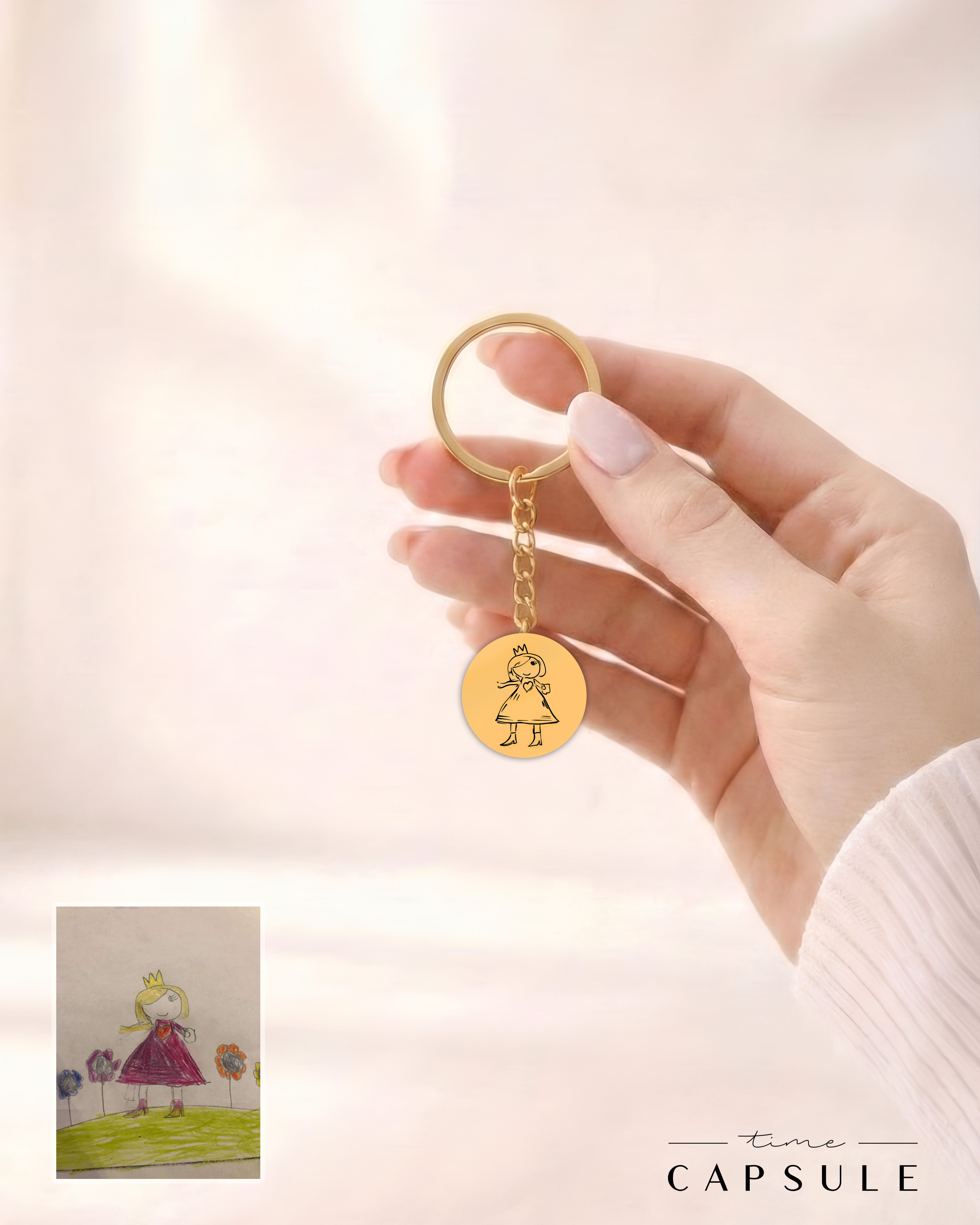 1 პერსონიანი მხოლოდ ვერცხლის ბრელოკი ნახატიდან მოოქროვილი მრგვალ ფირფიტაზე