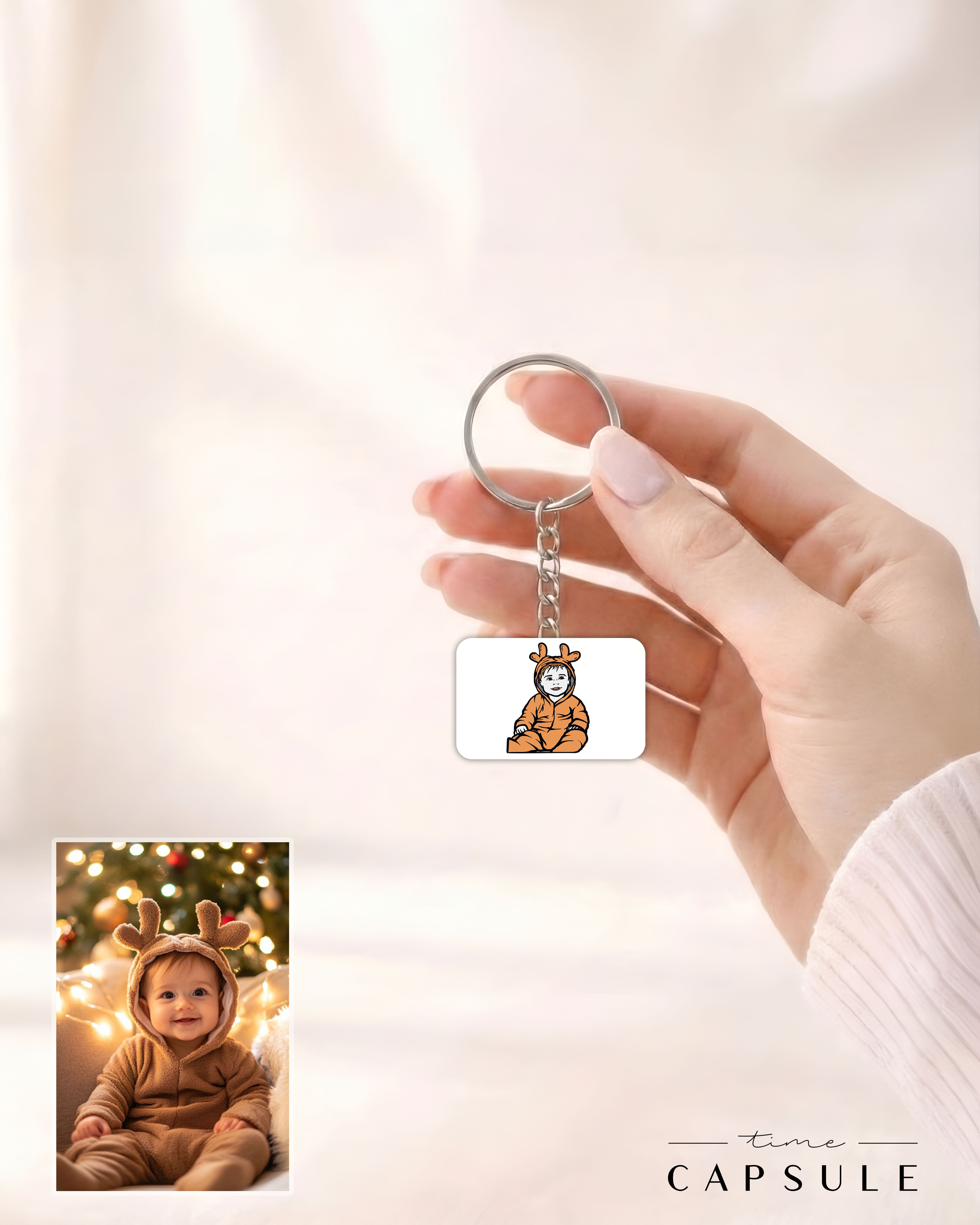 1 პერსონიანი ფერადი ბრელოკი ფოტოპორტრეტიდან მართკუთხედ ფირფიტაზე