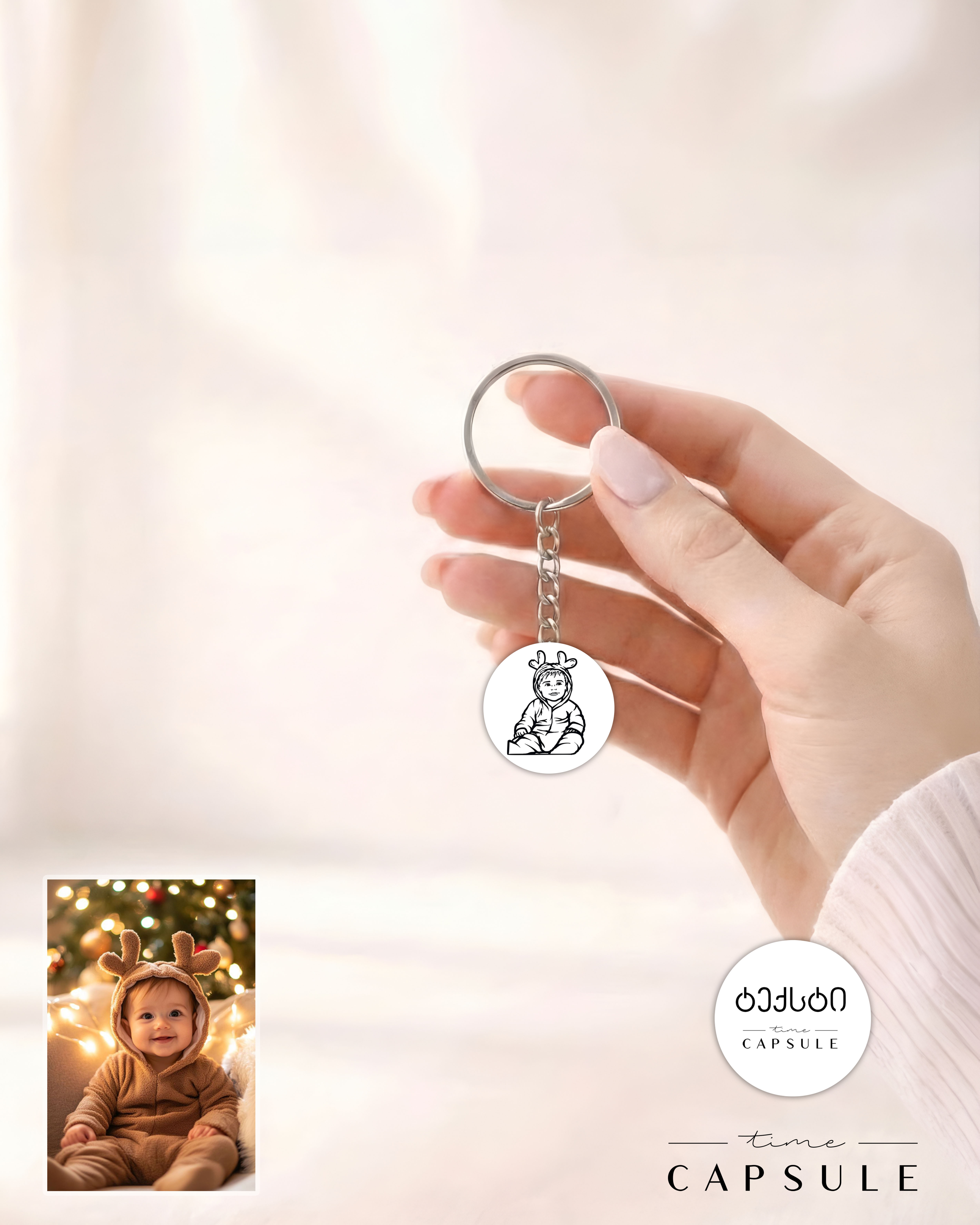 1 პერსონიანი მხოლოდ ვერცხლის ბრელოკი ფოტოპორტრეტიდან გრავირება უკან მრგვალ ფირფიტაზე