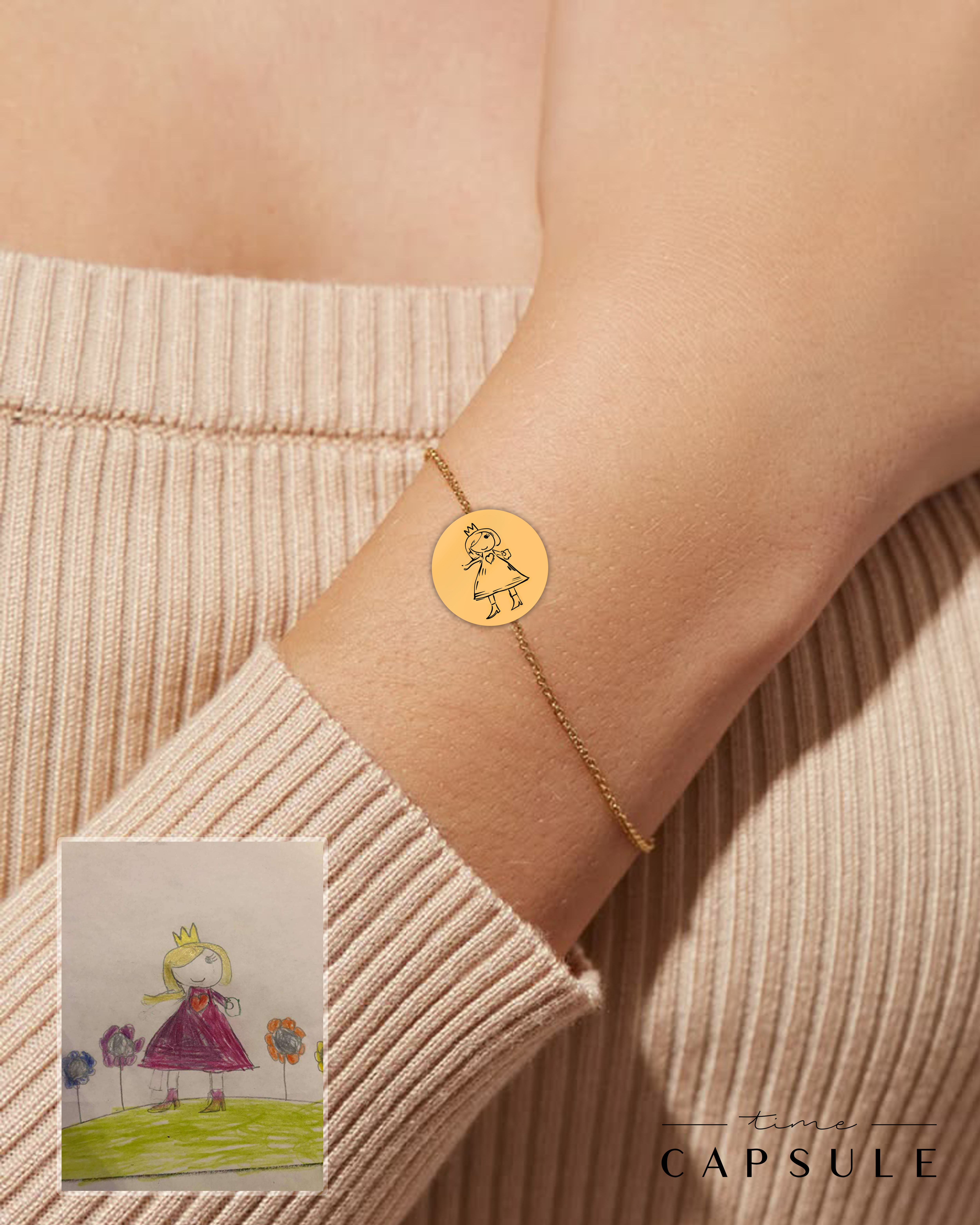 1 პერსონიანი მხოლოდ ვერცხლის სამაჯური ნახატიდან მოოქროვილი მრგვალ ფირფიტაზე