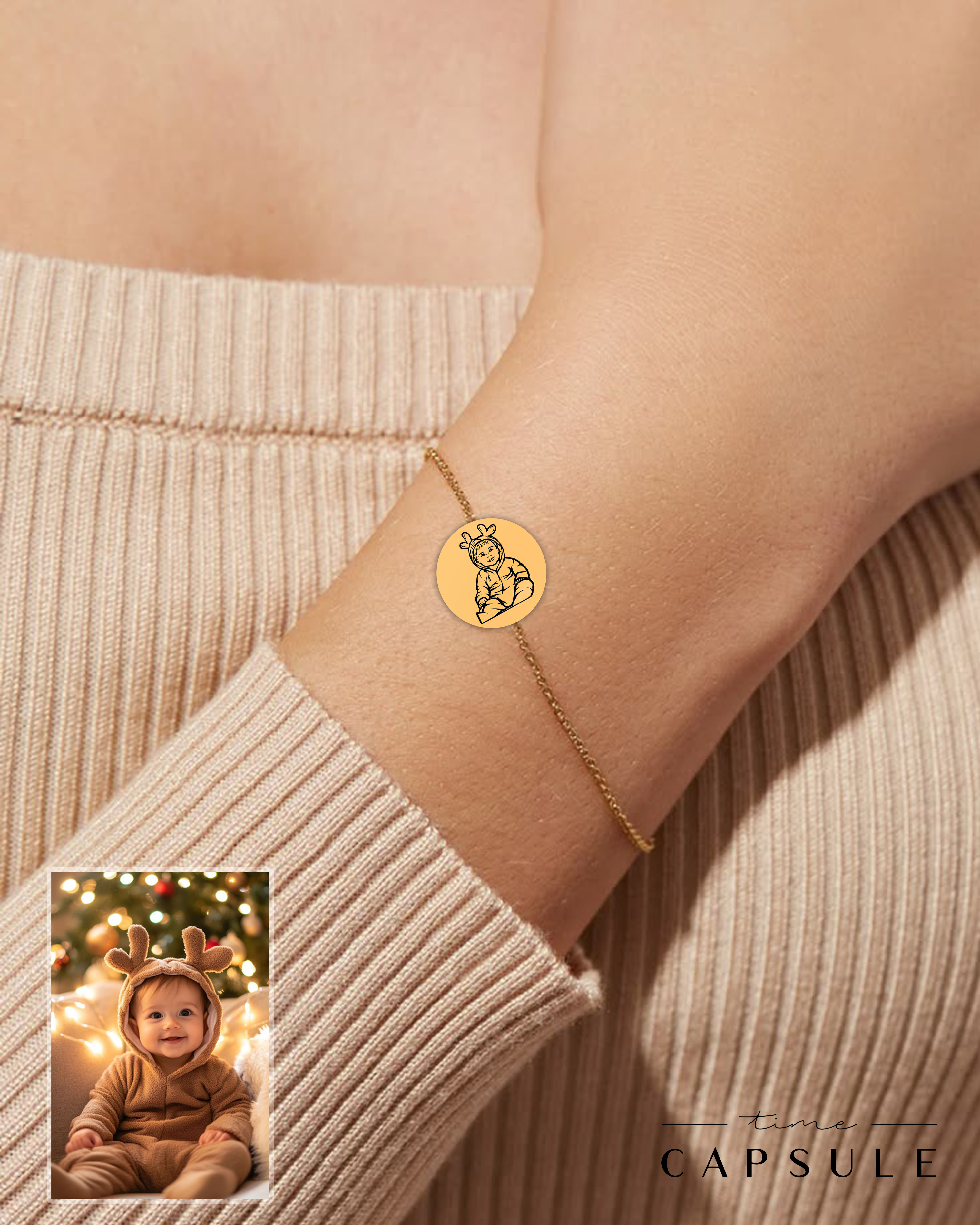 1 პერსონიანი მხოლოდ ვერცხლის სამაჯური ფოტოპორტრეტიდან მოოქროვება მრგვალ ფირფიტაზე