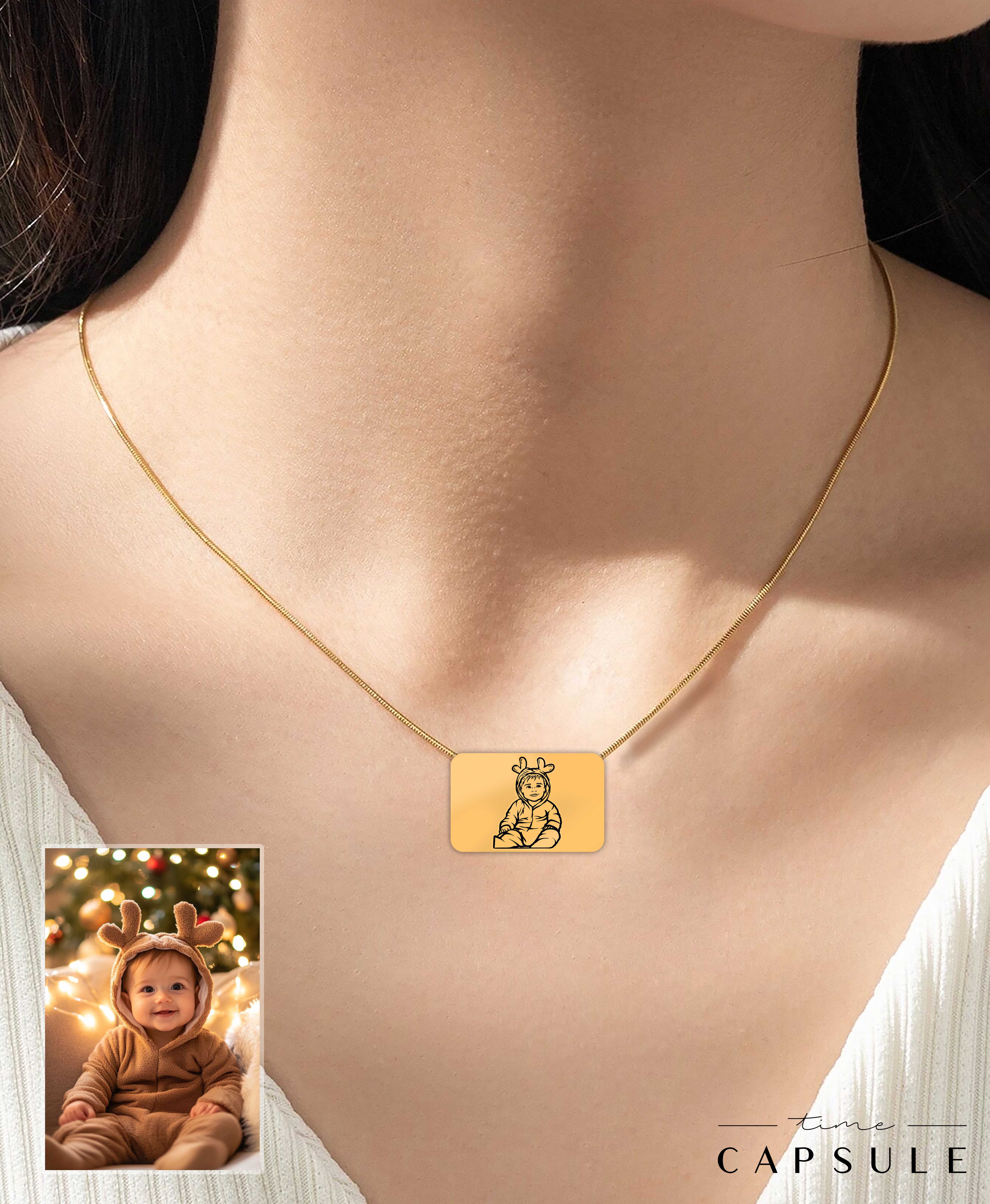 1 პერსონიანი მხოლოდ ვერცხლის კულონი ფოტოპორტრეტიდან მოოქროვებული მართკუთხედ ფირფიტაზე