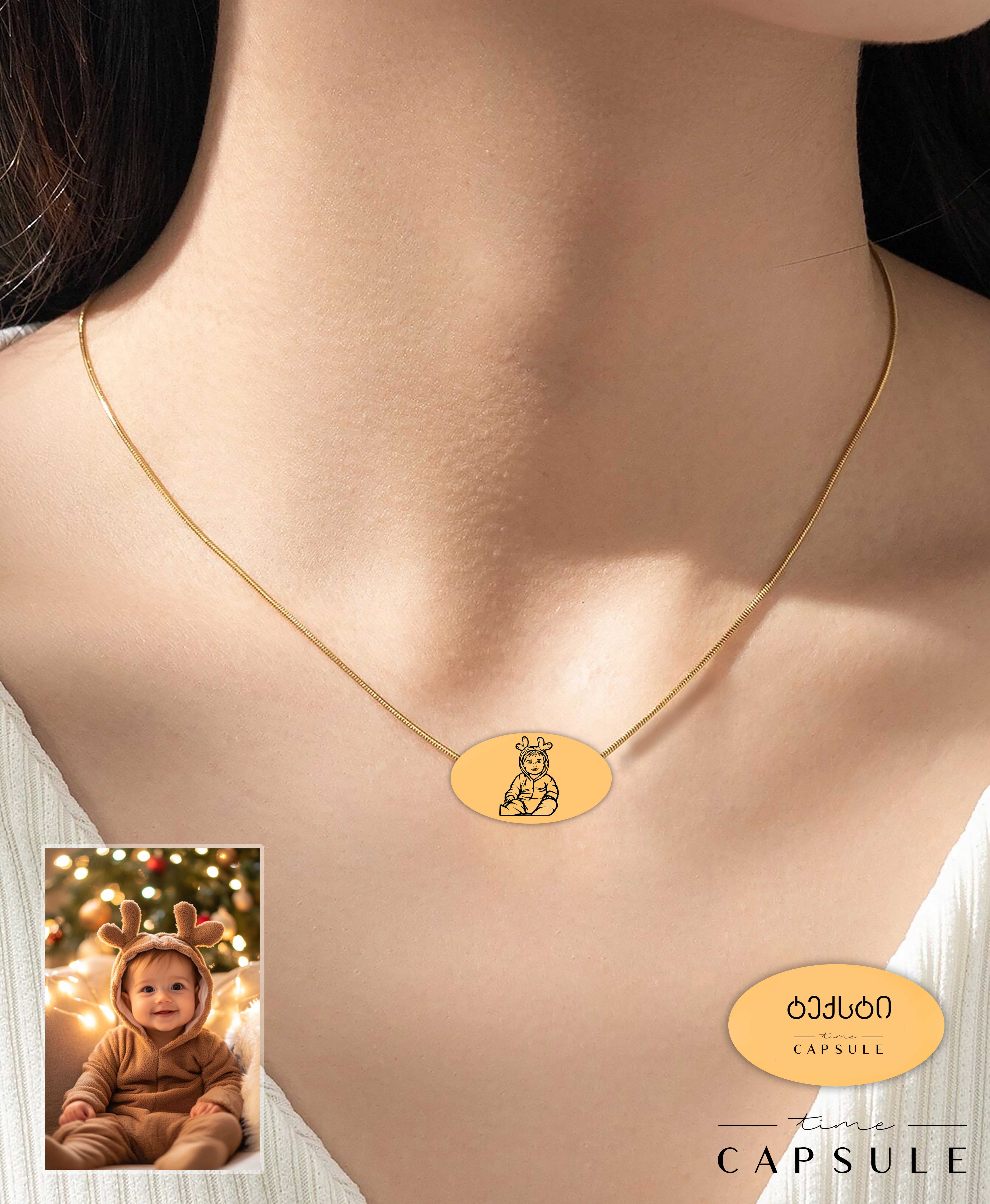 1 პერსონიანი მხოლოდ ვერცხლის კულონი ფოტოპორტრეტიდან მოოქროვება ოვალურ ფირფიტაზე, უკან გრავირება