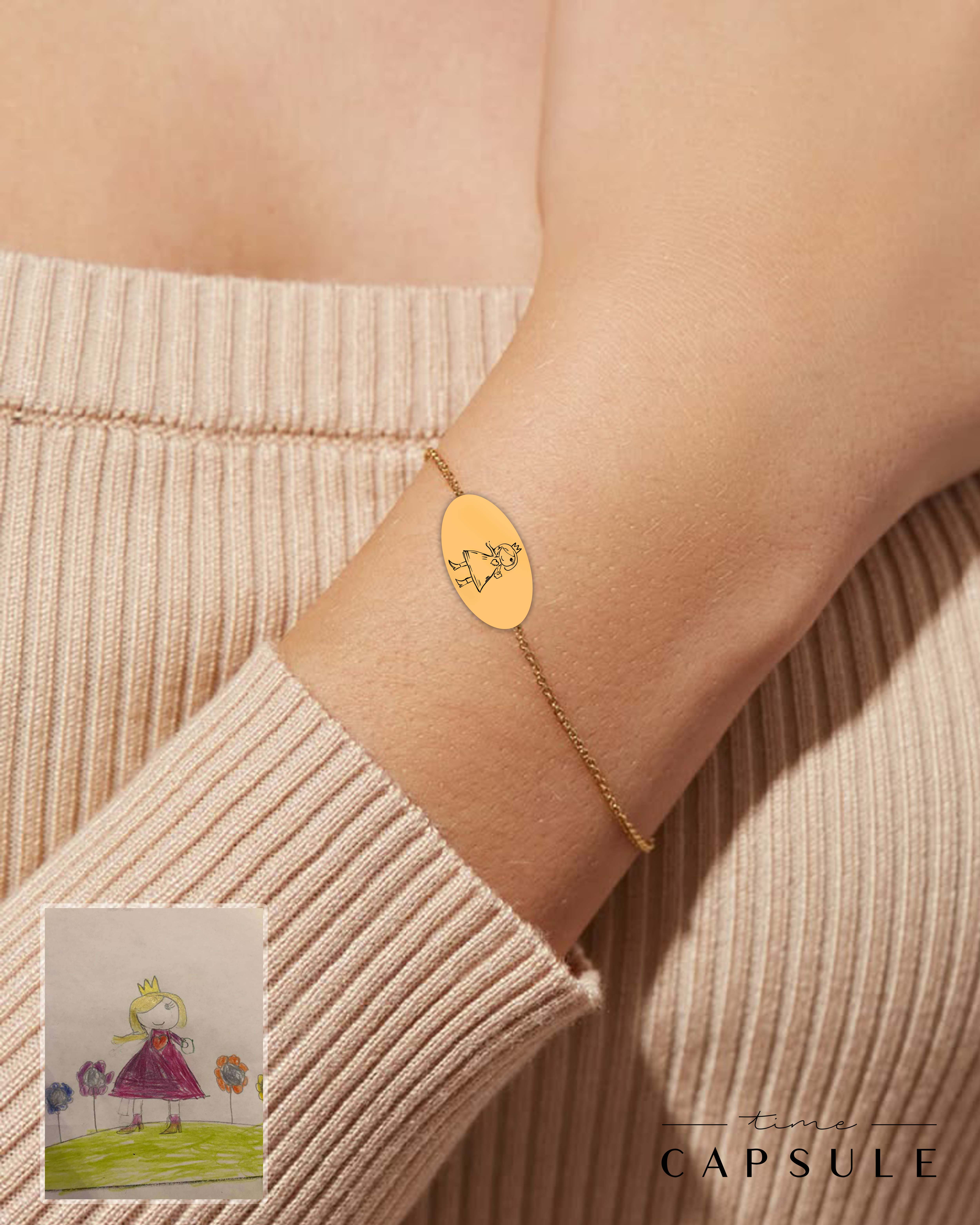 1 პერსონიანი მხოლოდ ვერცხლის სამაჯური ნახატიდან მოოქროვილი ოვალურ ფირფიტაზე