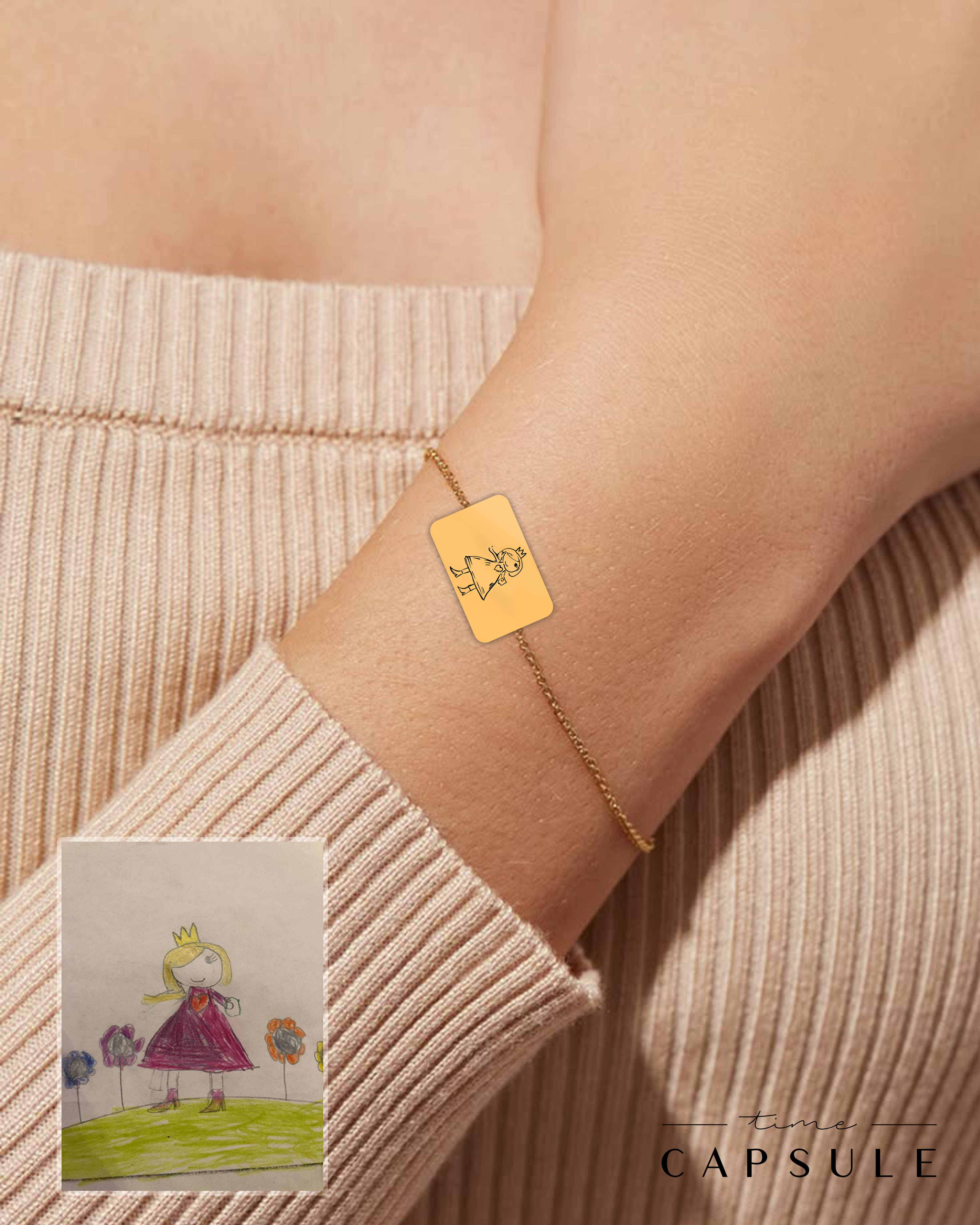 1 პერსონიანი მხოლოდ ვერცხლის სამაჯური ნახატიდან მოოქროვილი მართკუთხედ ფირფიტაზე