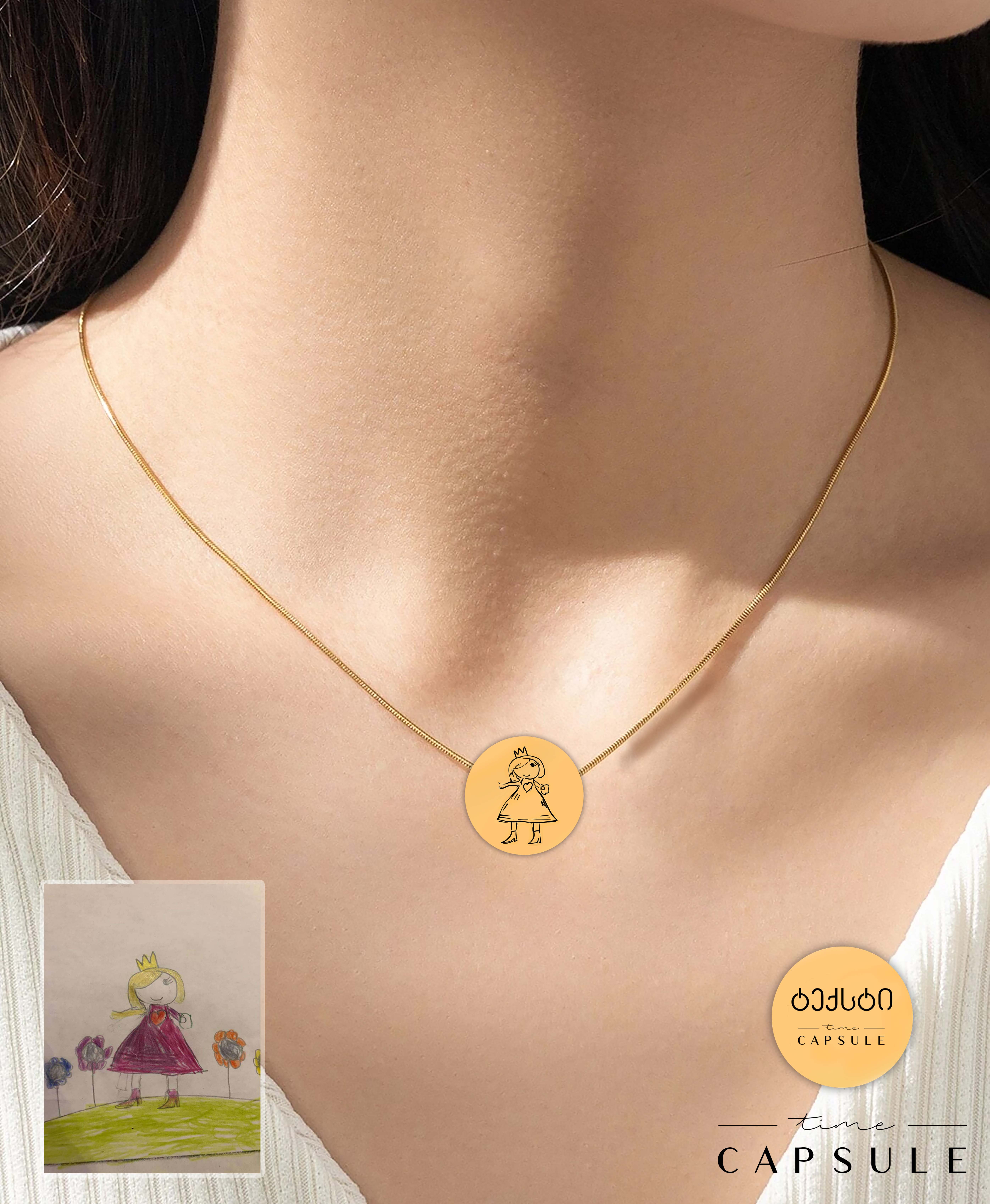 1 პერსონიანი მოოქროვილი ვერცხლის კულონი ნახატიდან გრავირება უკან მრგვალ ფირფიტაზე