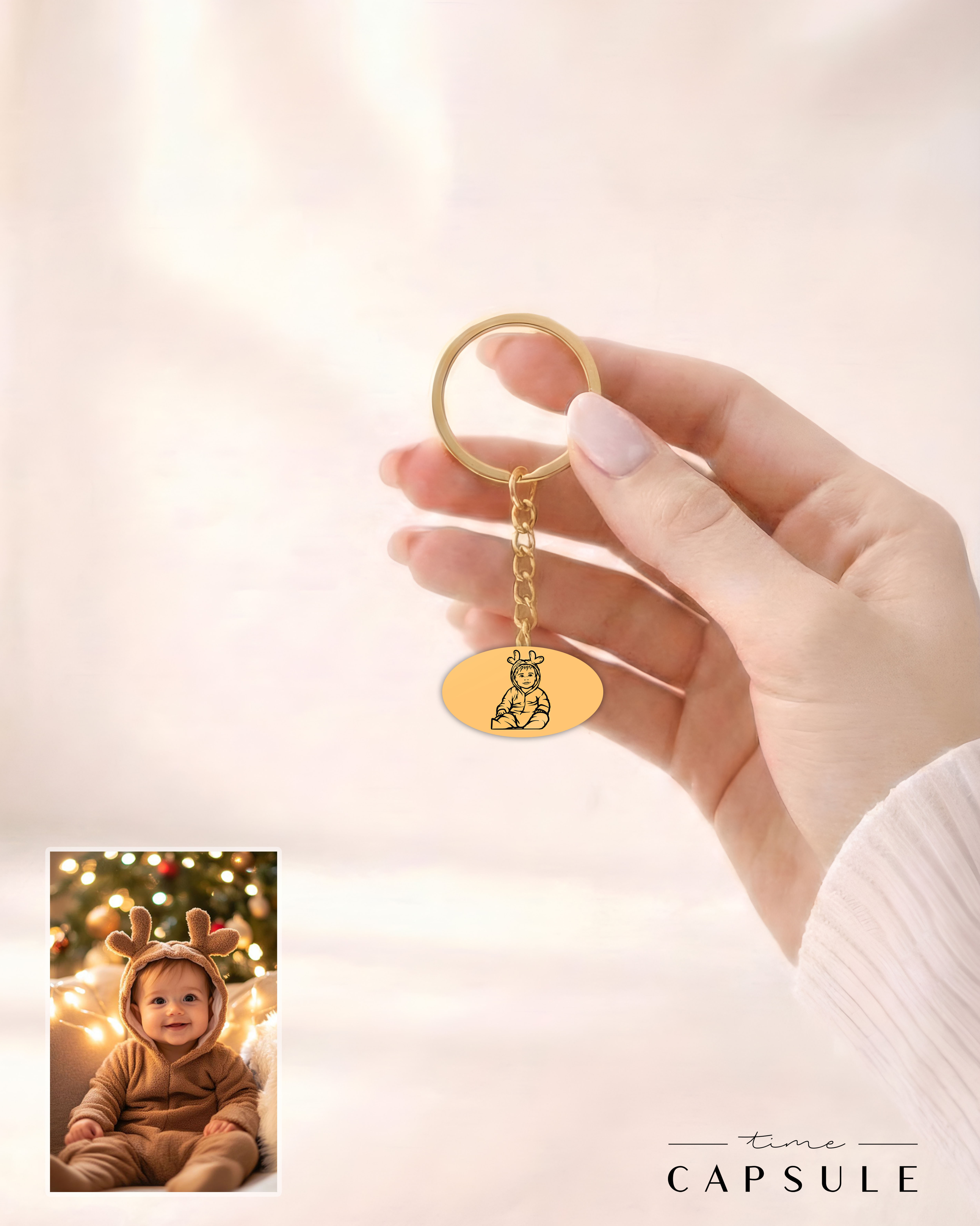 1 პერსონიანი მხოლოდ ვერცხლის ბრელოკი ფოტოპორტრეტიდან მოოქროვებული ოვალურ ფირფიტაზე