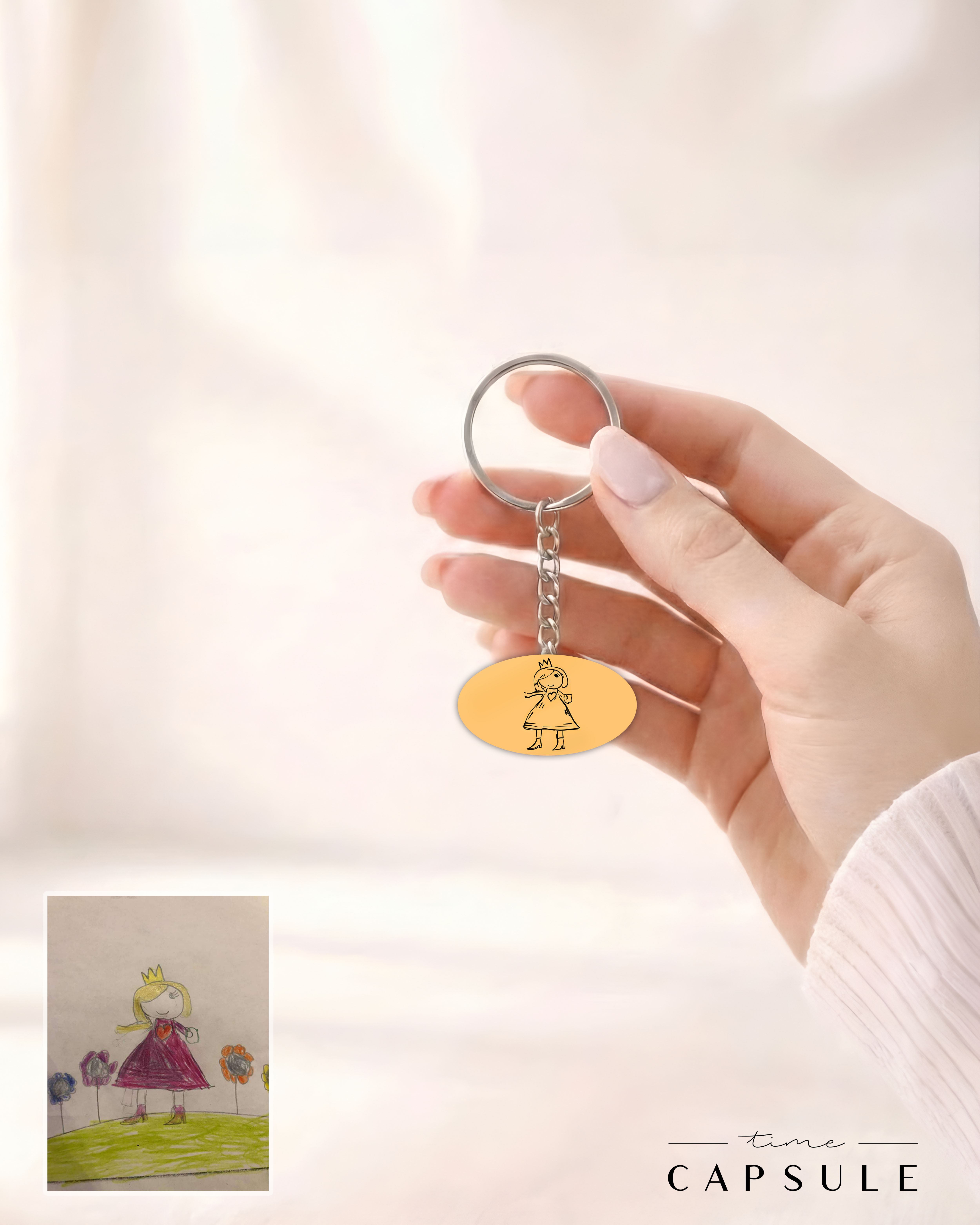 1 პერსონიანი მხოლოდ ვერცხლის ბრელოკი ნახატიდან მოოქროვილი ოვალურ ფირფიტაზე