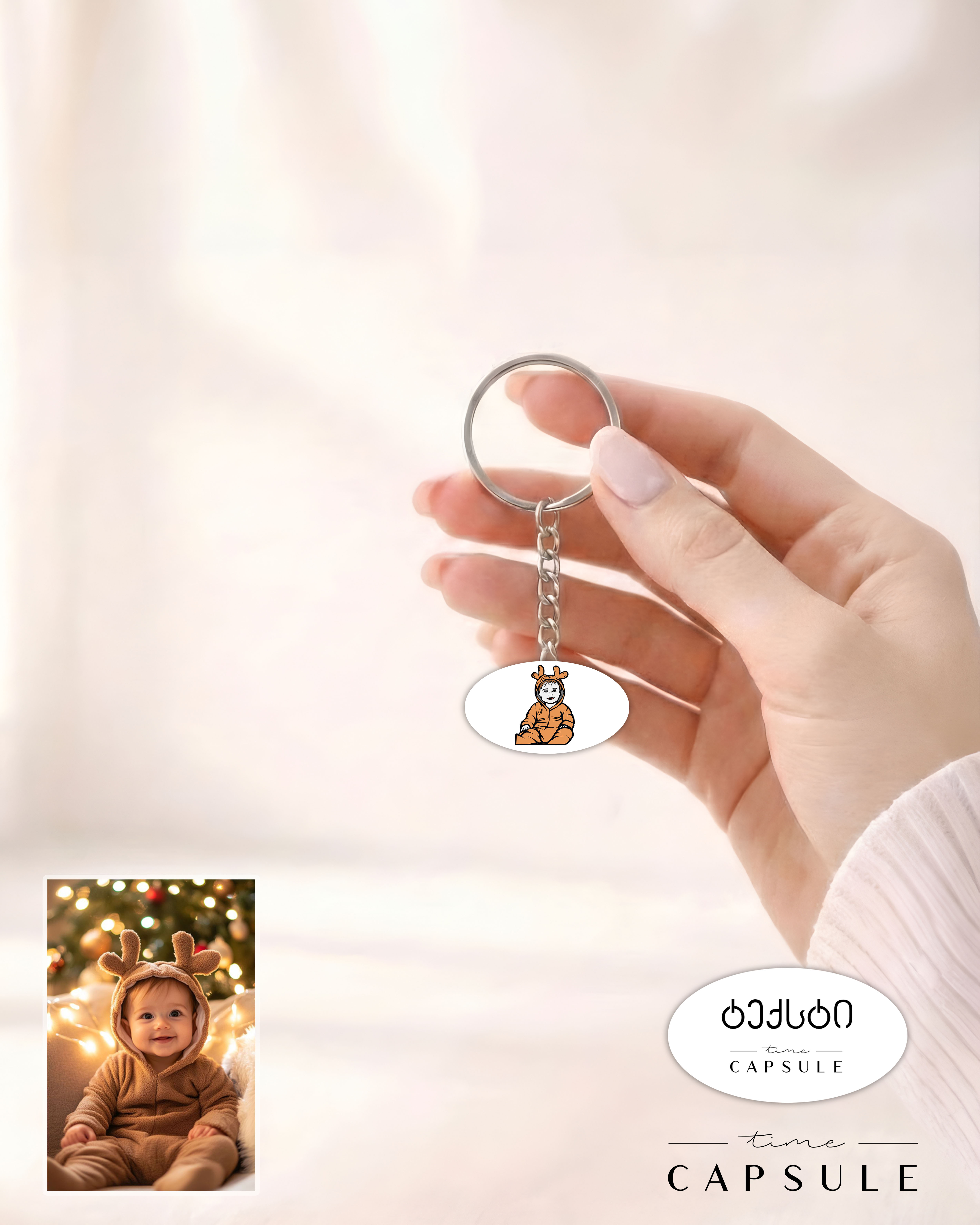 1 პერსონიანი ფერადი ბრელოკი ფოტოპორტრეტიდან ოვალურ ფირფიტაზე გრავირება უკან