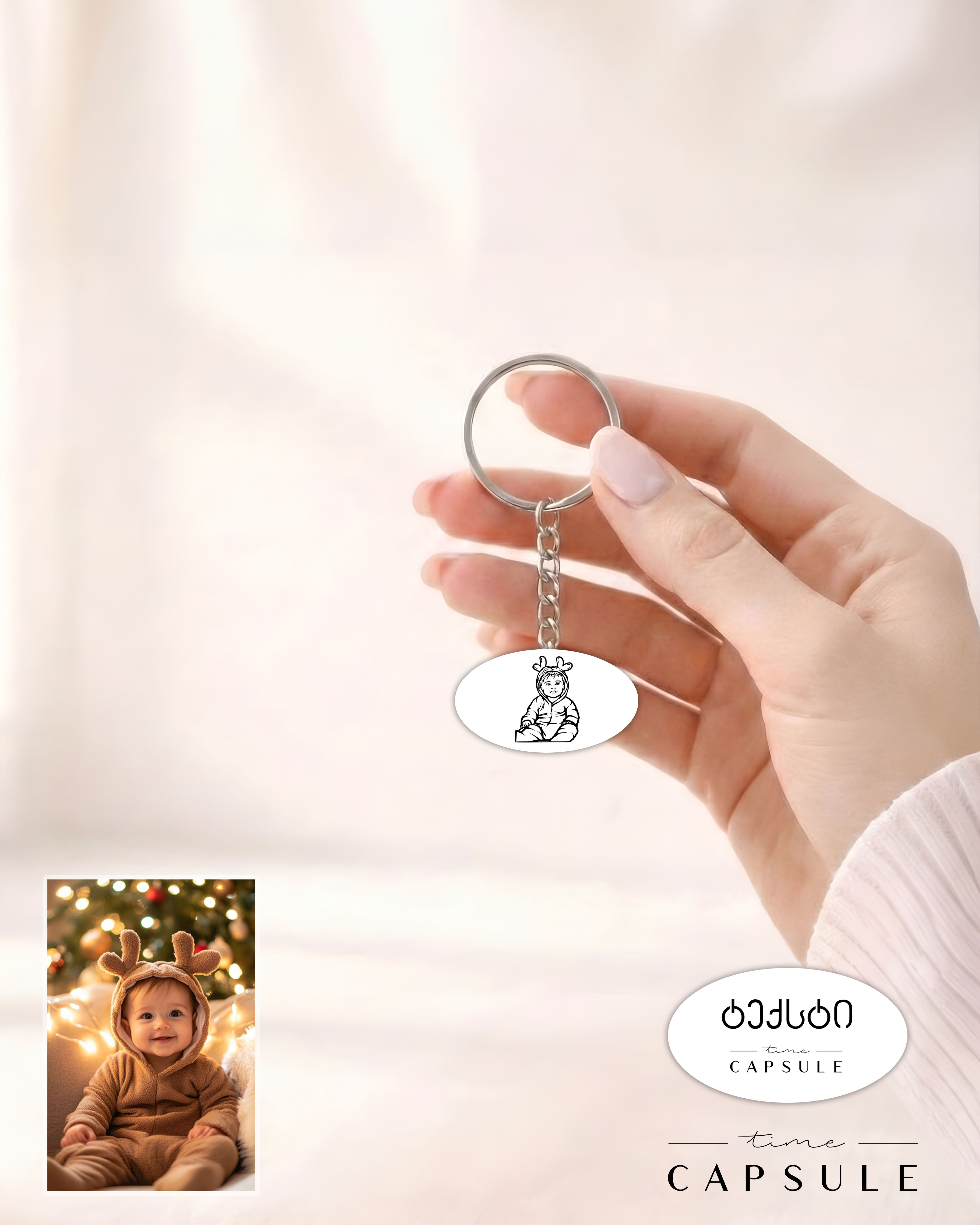 1 პერსონიანი მხოლოდ ვერცხლის ბრელოკი ფოტოპორტრეტიდან გრავირება უკან ოვალურ ფირფიტაზე