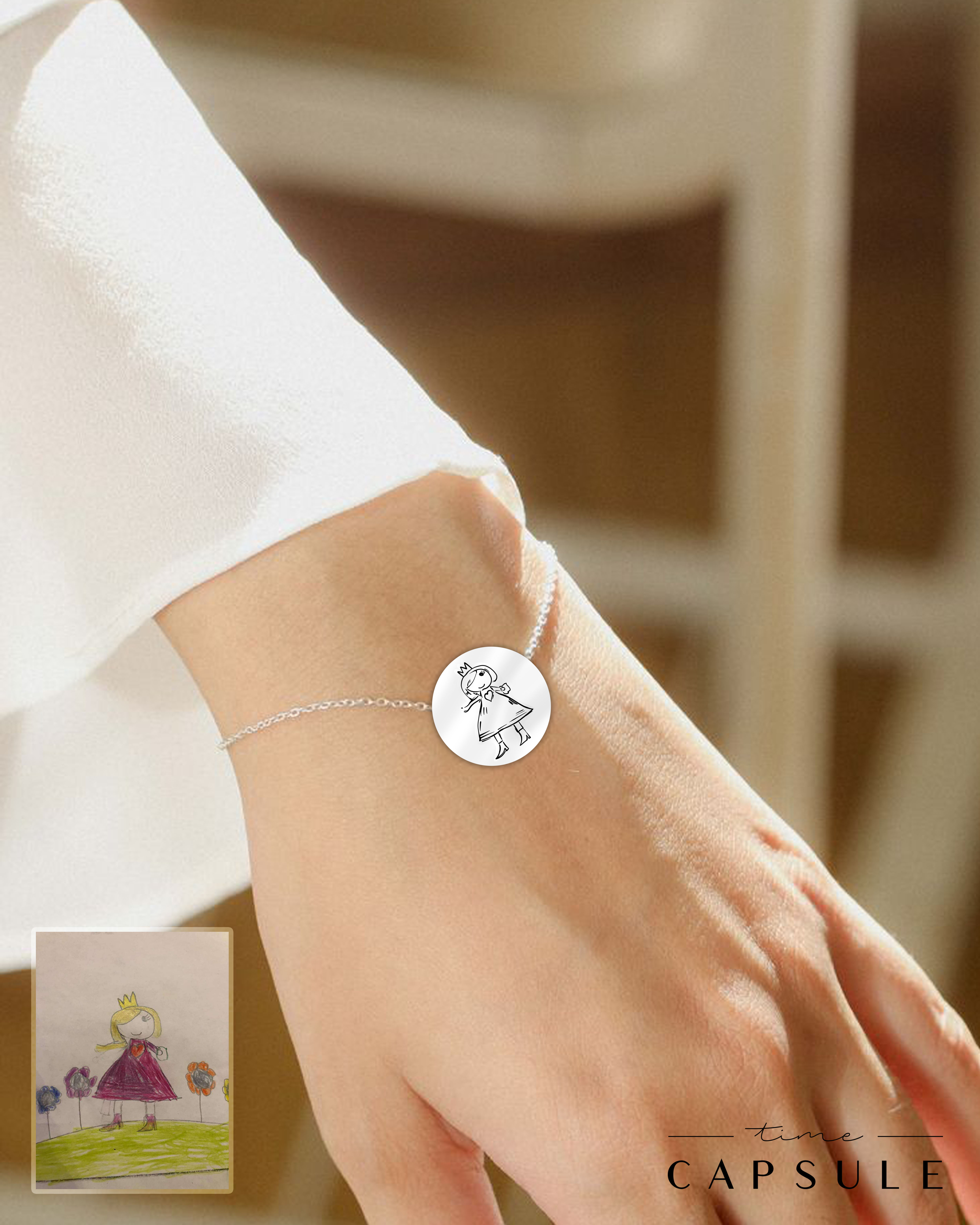 1 პერსონიანი მხოლოდ ვერცხლის სამაჯური ნახატიდან მრგვალ ფირფიტაზე