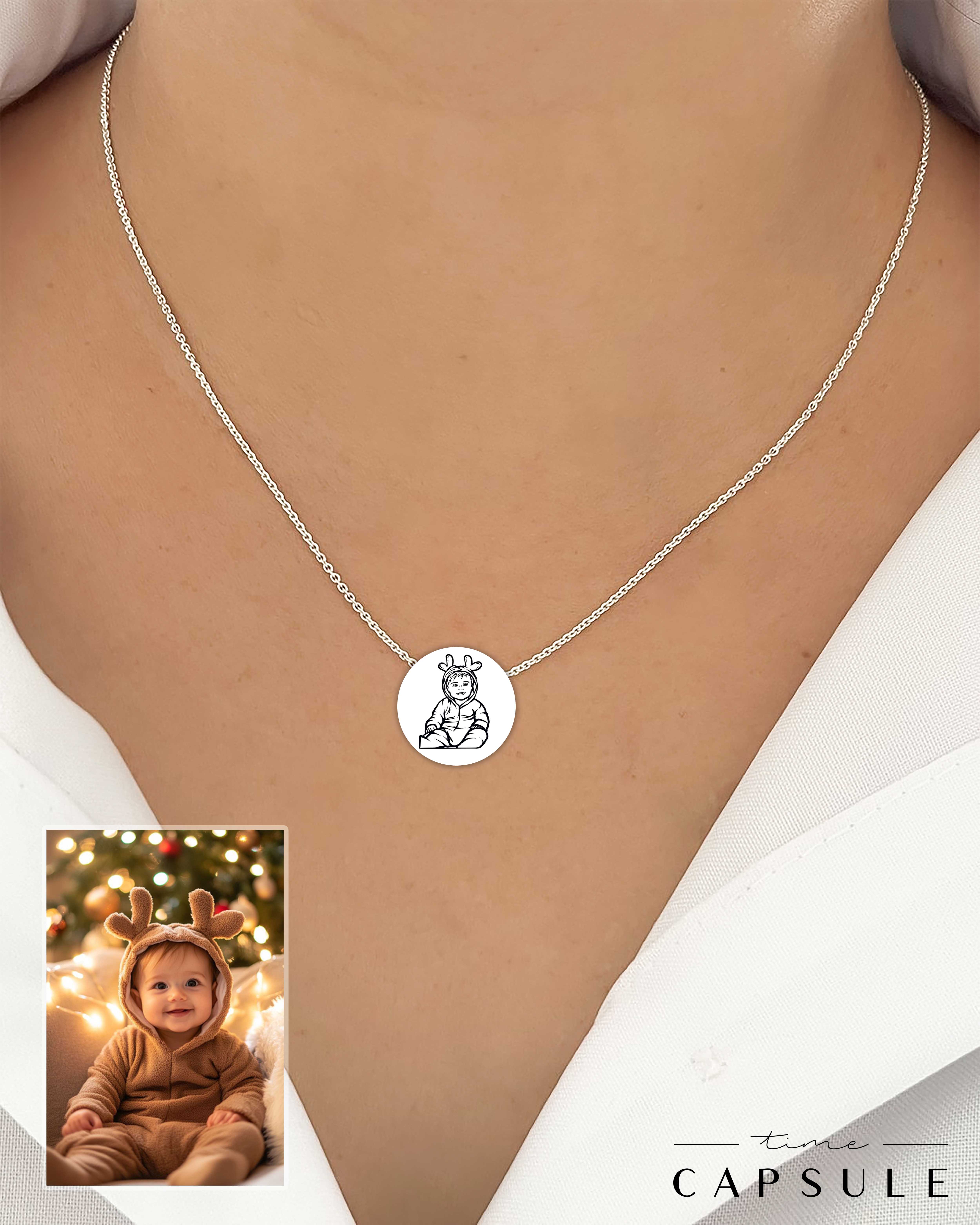 1 პერსონიანი მხოლოდ ვერცხლის კულონი ფოტოპორტრეტიდან მრგვალ ფირფიტაზე