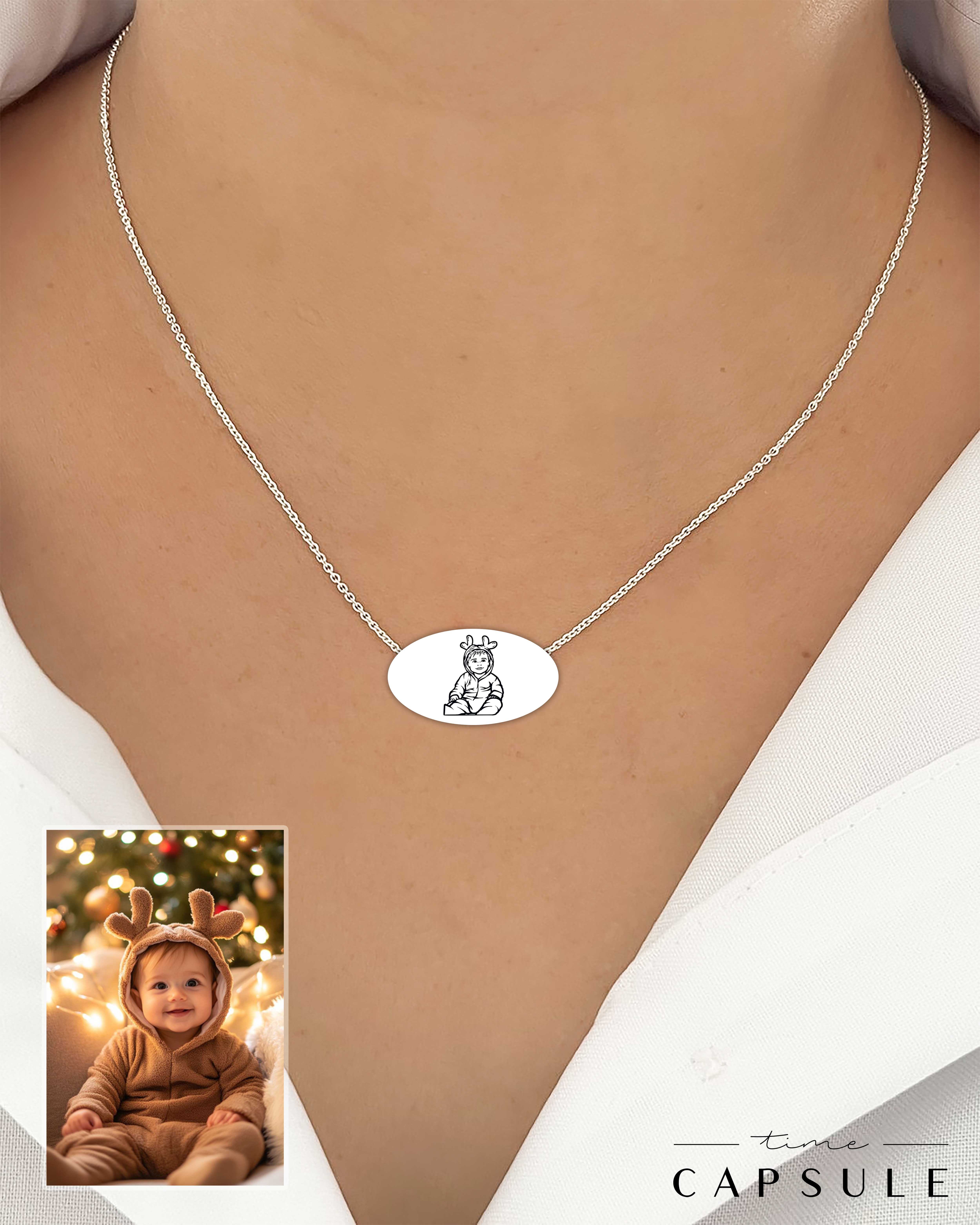 1 პერსონიანი მხოლოდ ვერცხლის კულონი ფოტოპორტრეტიდან ოვალურ ფირფიტაზე