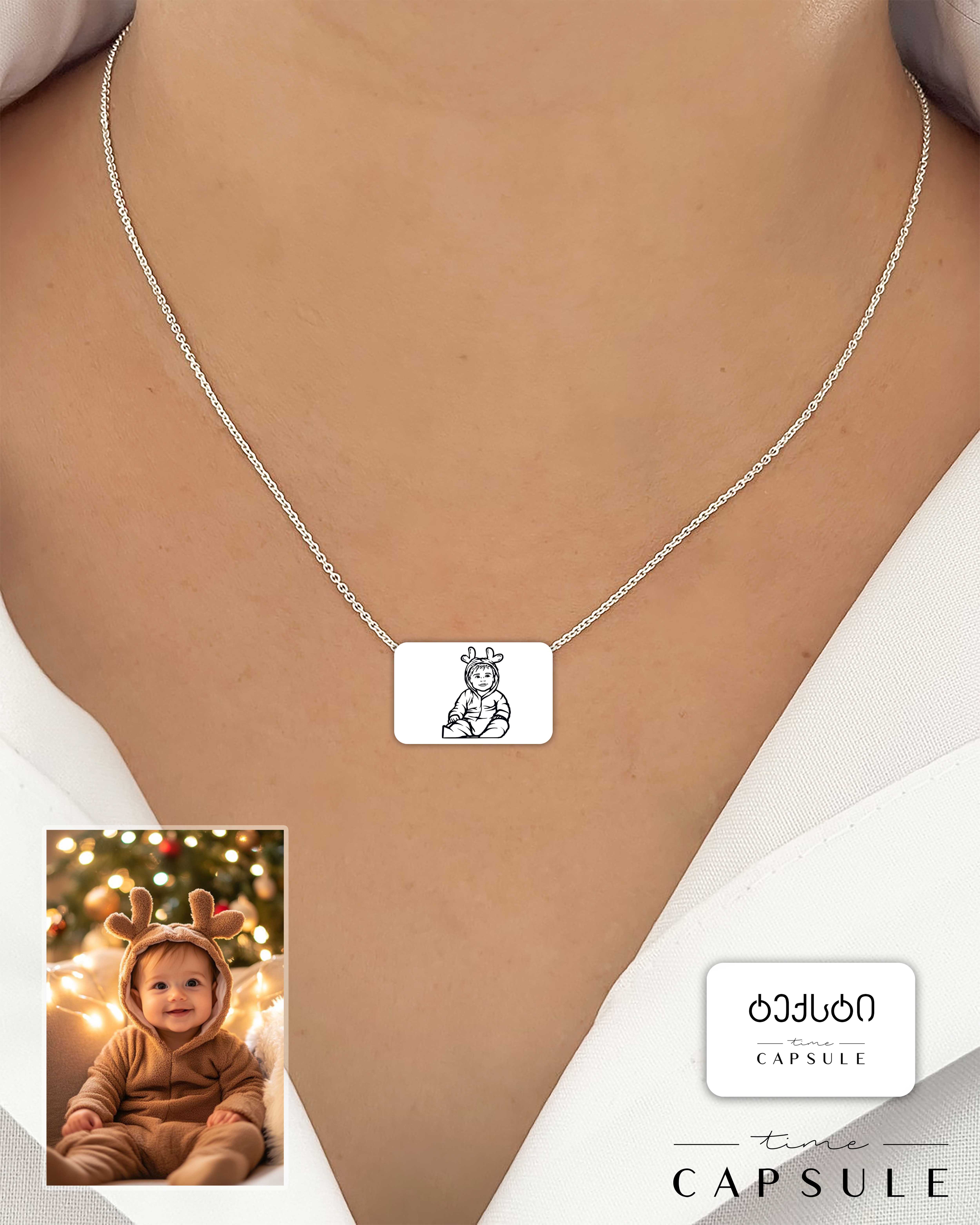 1 პერსონიანი მხოლოდ ვერცხლის კულონი ფოტოპორტრეტიდან გრავირება უკან მართკუთხედ ფირფიტაზე