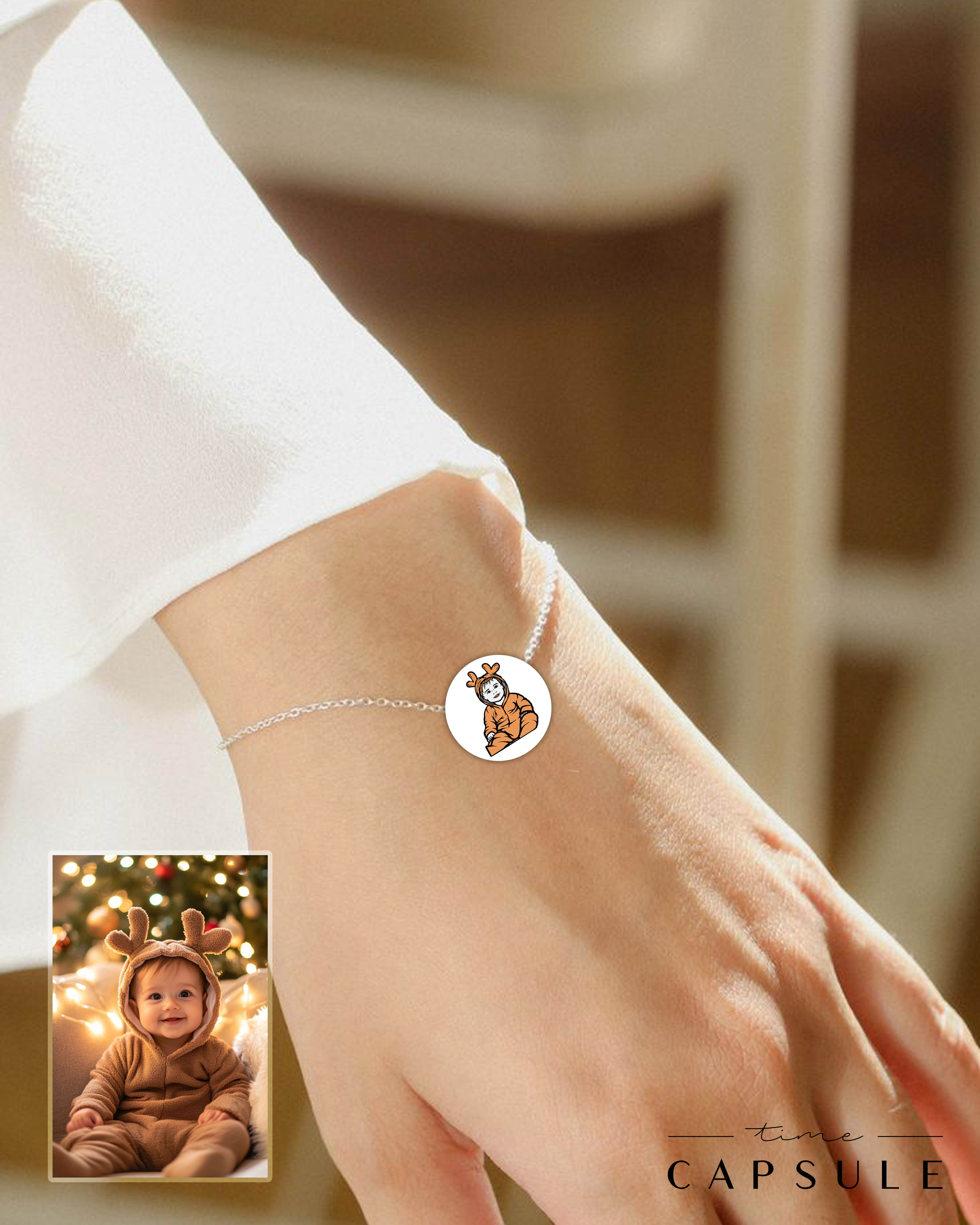 1 პერსონიანი ფერადი სამაჯური ფოტოპორტრეტიდან მრგვალ ფირფიტაზე