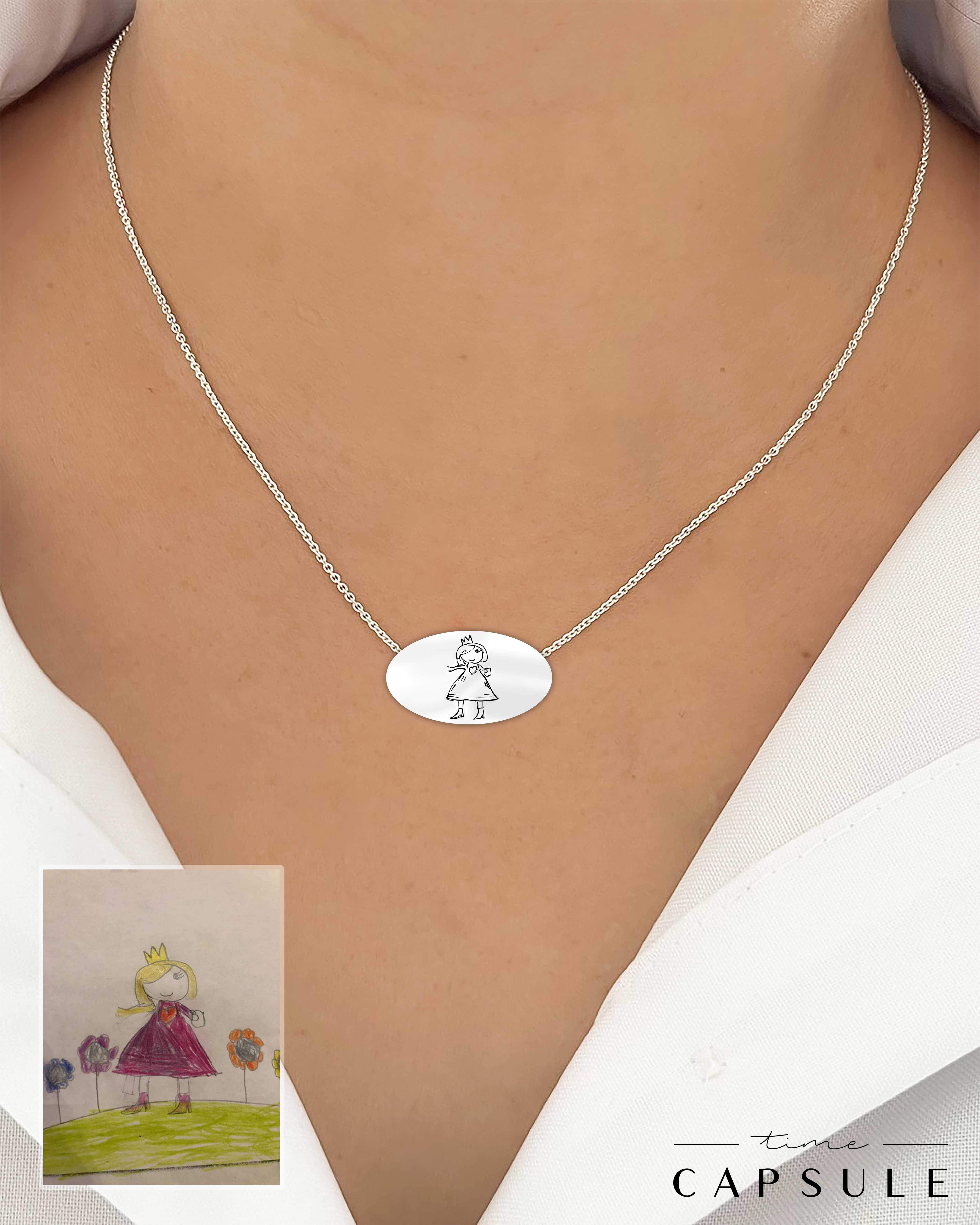 1 პერსონიანი მხოლოდ ვერცხლის კულონი ნახატიდან ოვალურ ფირფიტაზე