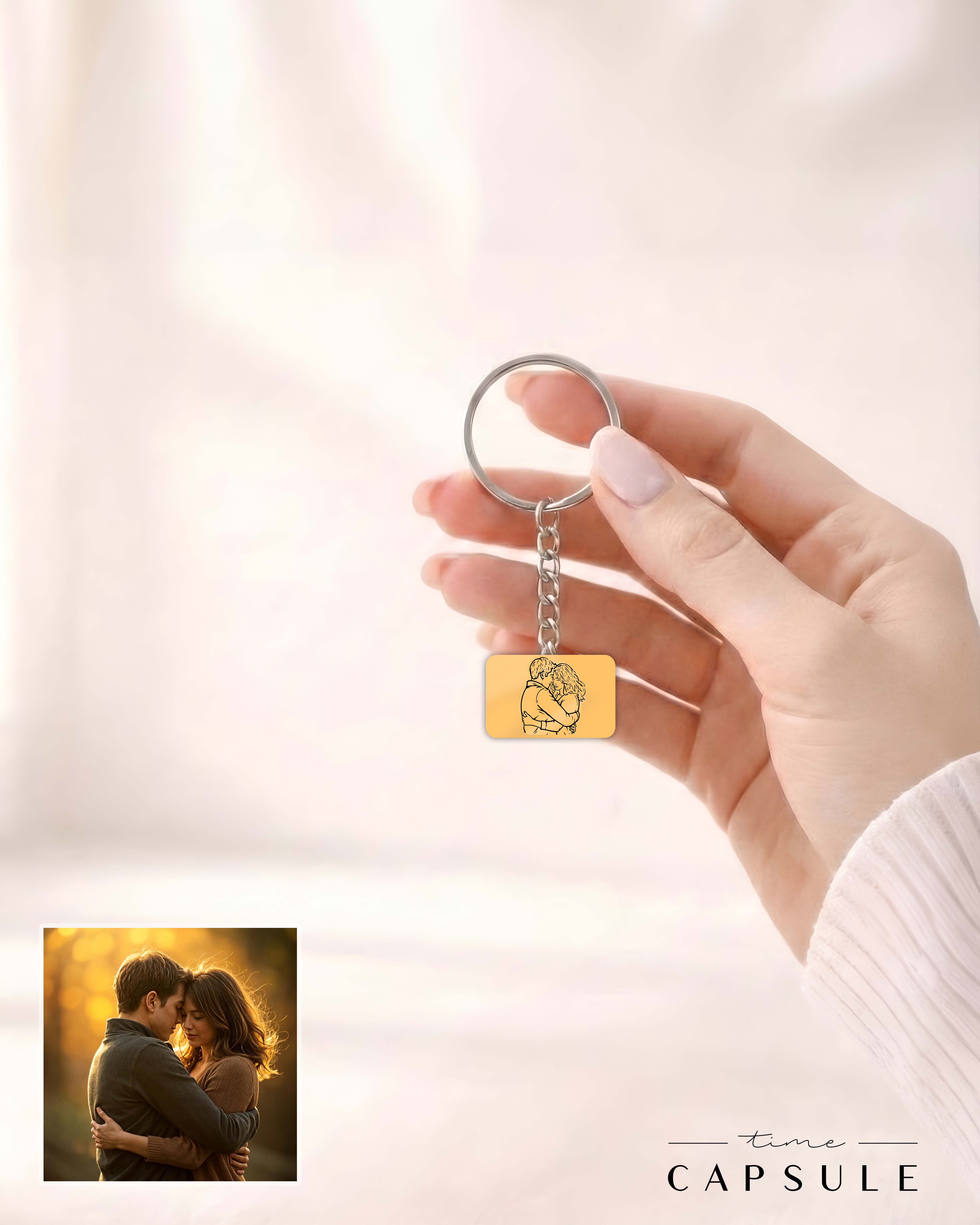 2 პერსონიანი მხოლოდ ვერცხლის ბრელოკი ფოტოპორტრეტიდან მოოქროვება მართკუთხედ ფირფიტაზე