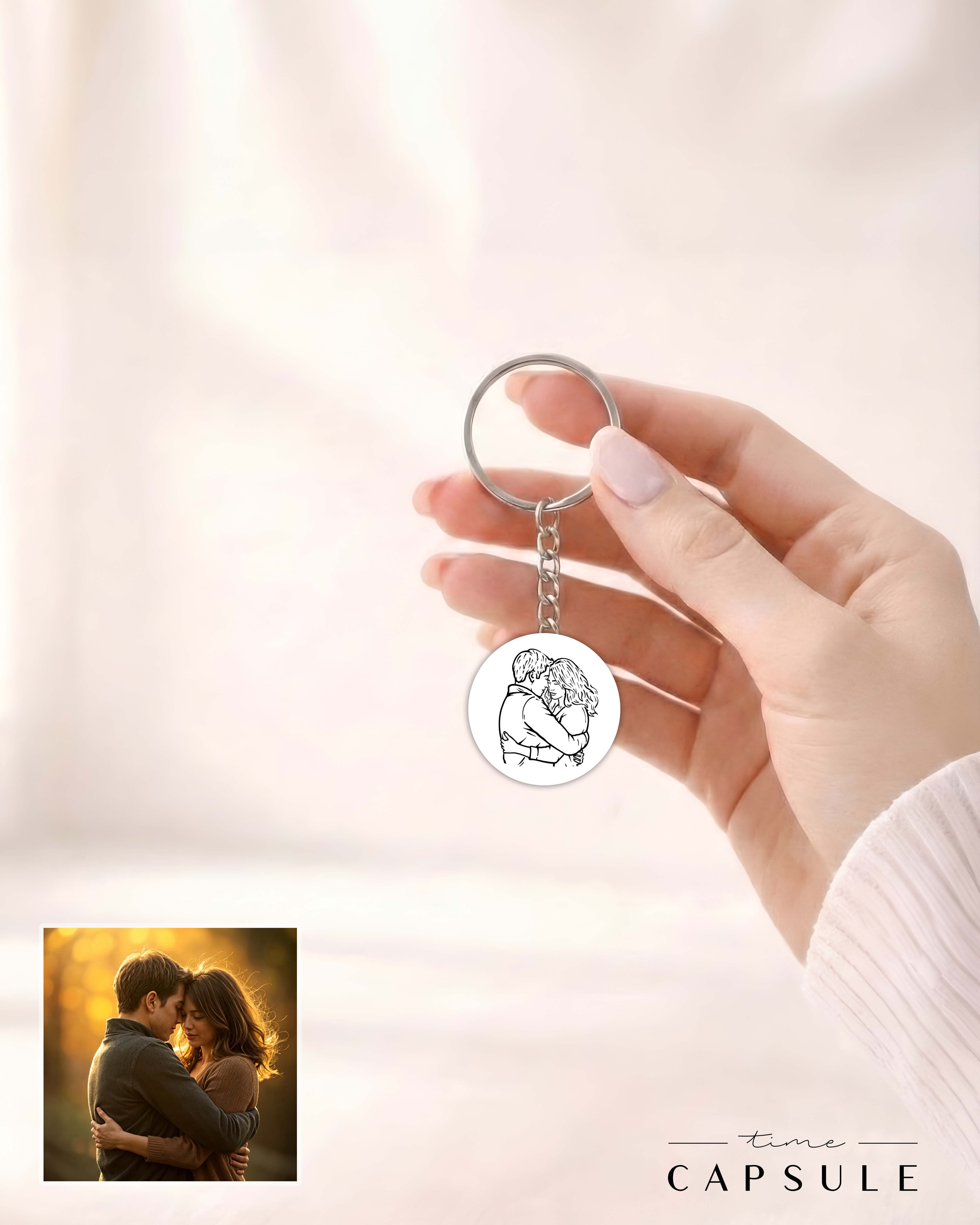 2 პერსონიანი მხოლოდ ვერცხლის ბრელოკი ფოტოპორტრეტიდან მრგვალ ფირფიტაზე