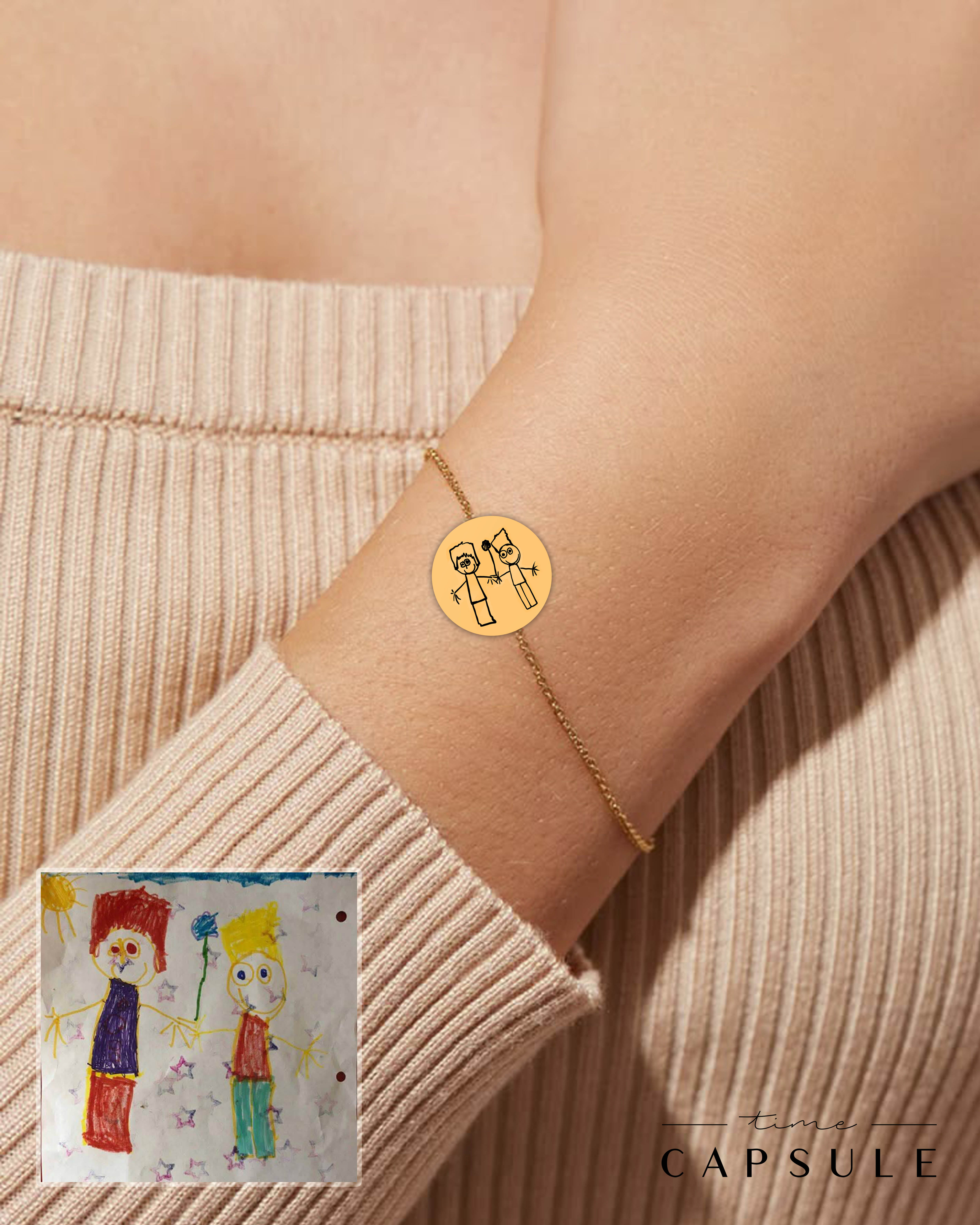 2 პერსონიანი მხოლოდ ვერცხლის სამაჯური ნახატიდან მოოქროვილი მრგვალ ფირფიტაზე