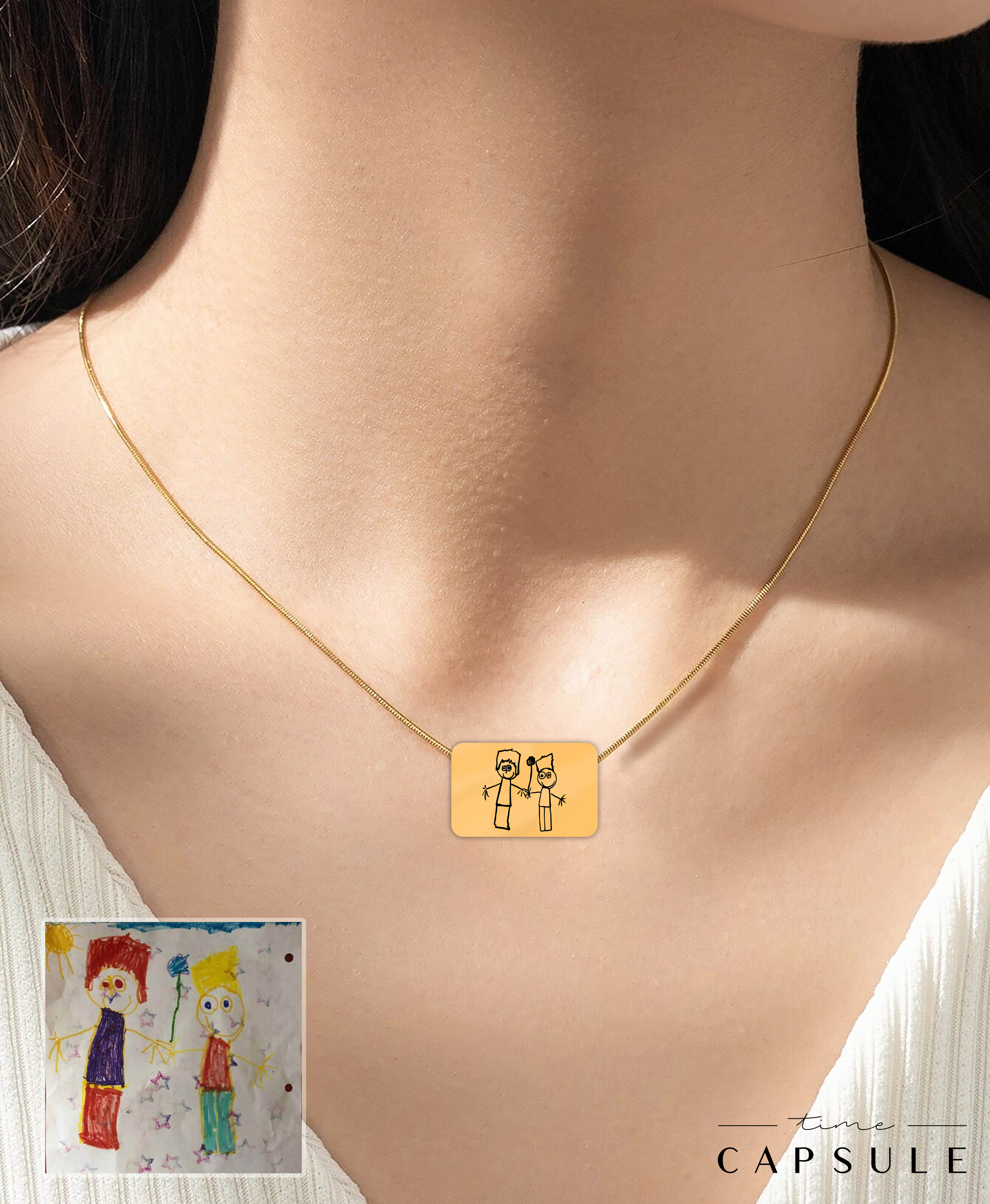 2 პერსონიანი მხოლოდ ვერცხლის კულონი ნახატიდან მოოქროვილი მართკუთხედ ფირფიტაზე