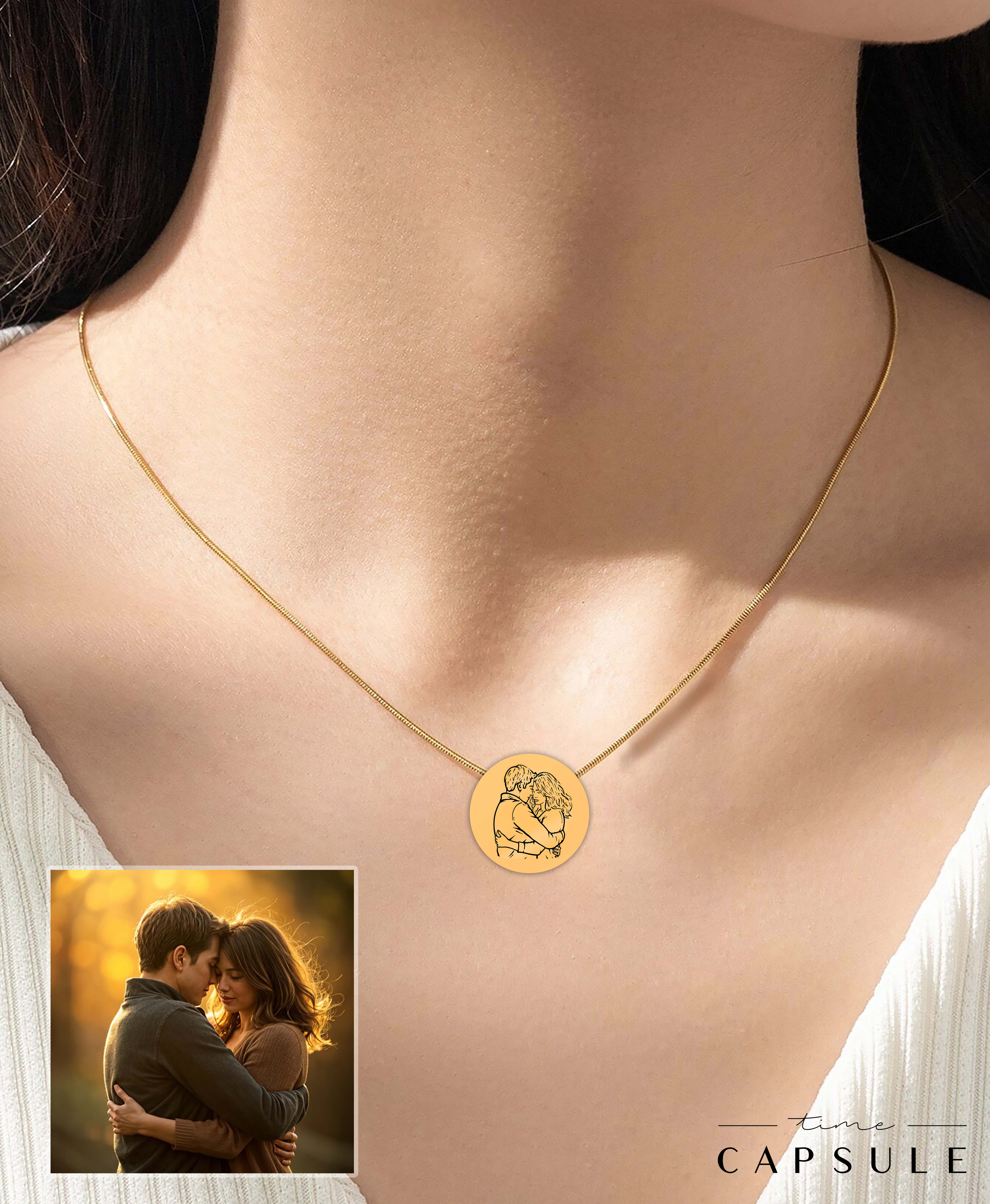 2 პერსონიანი მხოლოდ ვერცხლის კულონი ფოტოპორტრეტიდან მოოქროვება მრგვალ ფირფიტაზე