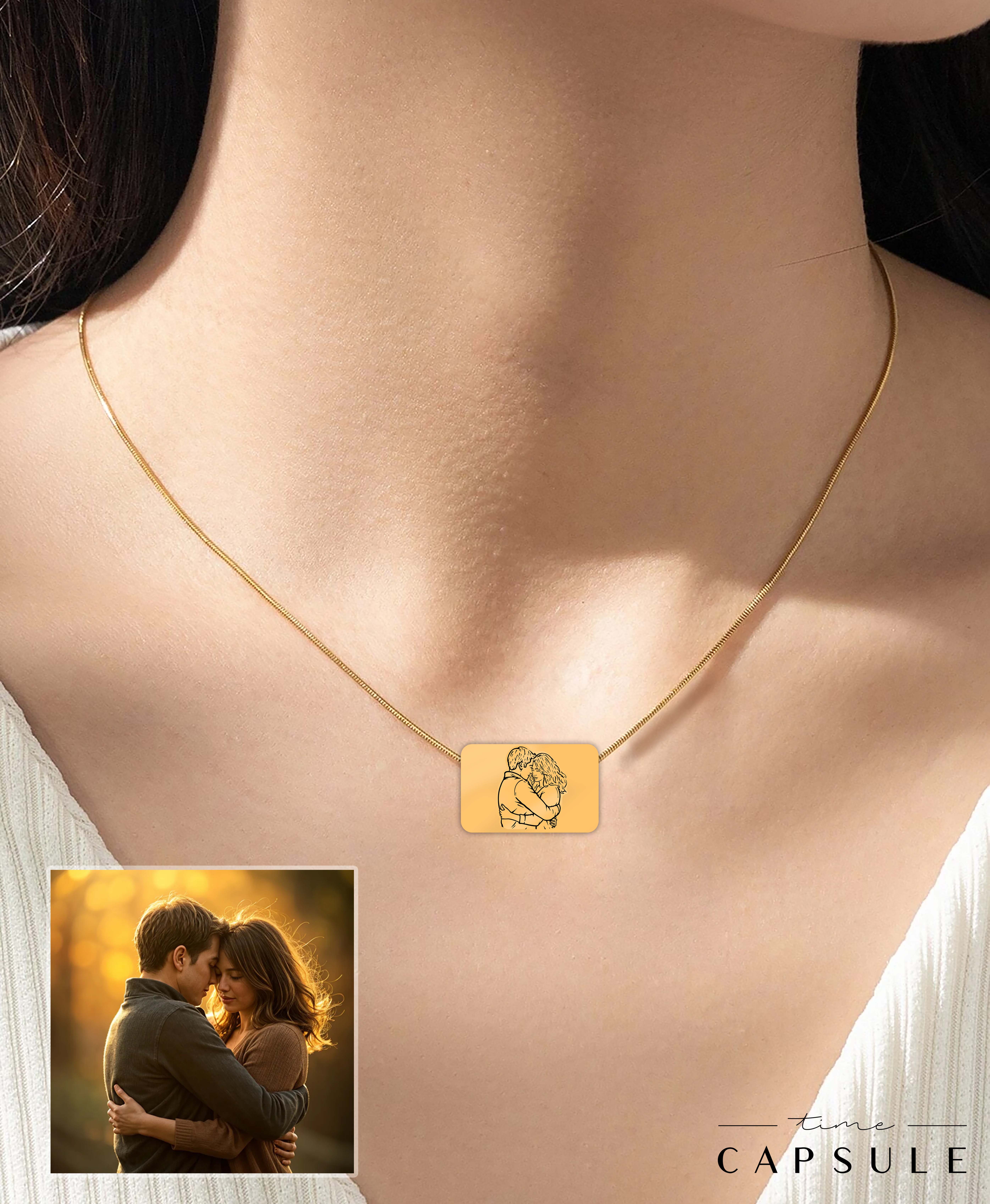 2 პერსონიანი მხოლოდ ვერცხლის კულონი ფოტოპორტრეტიდან მოოქროვება მართკუთხედ ფირფიტაზე