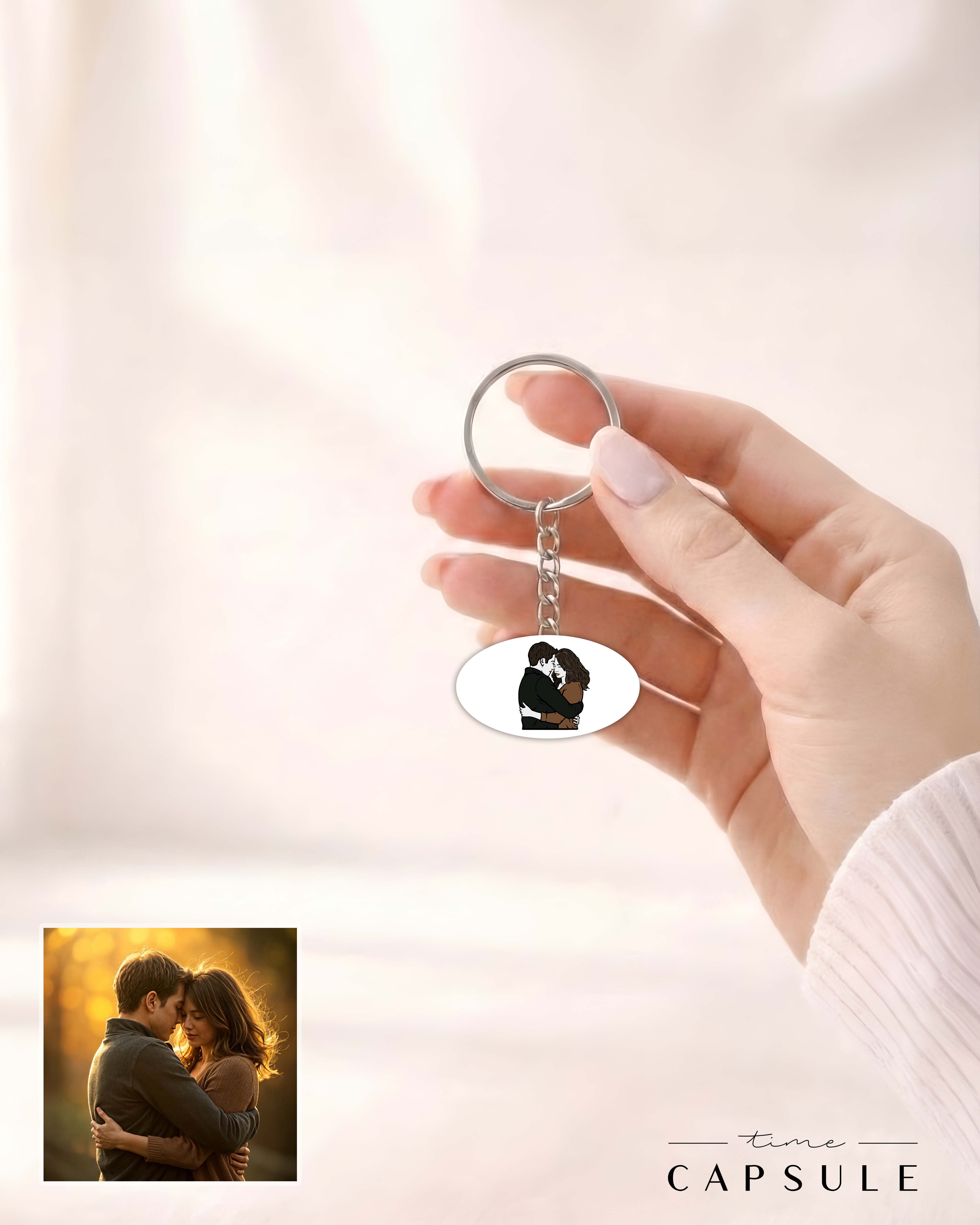 2 პერსონიანი ფერადი ბრელოკი ფოტოპორტრეტიდან ოვალურ ფირფიტაზე