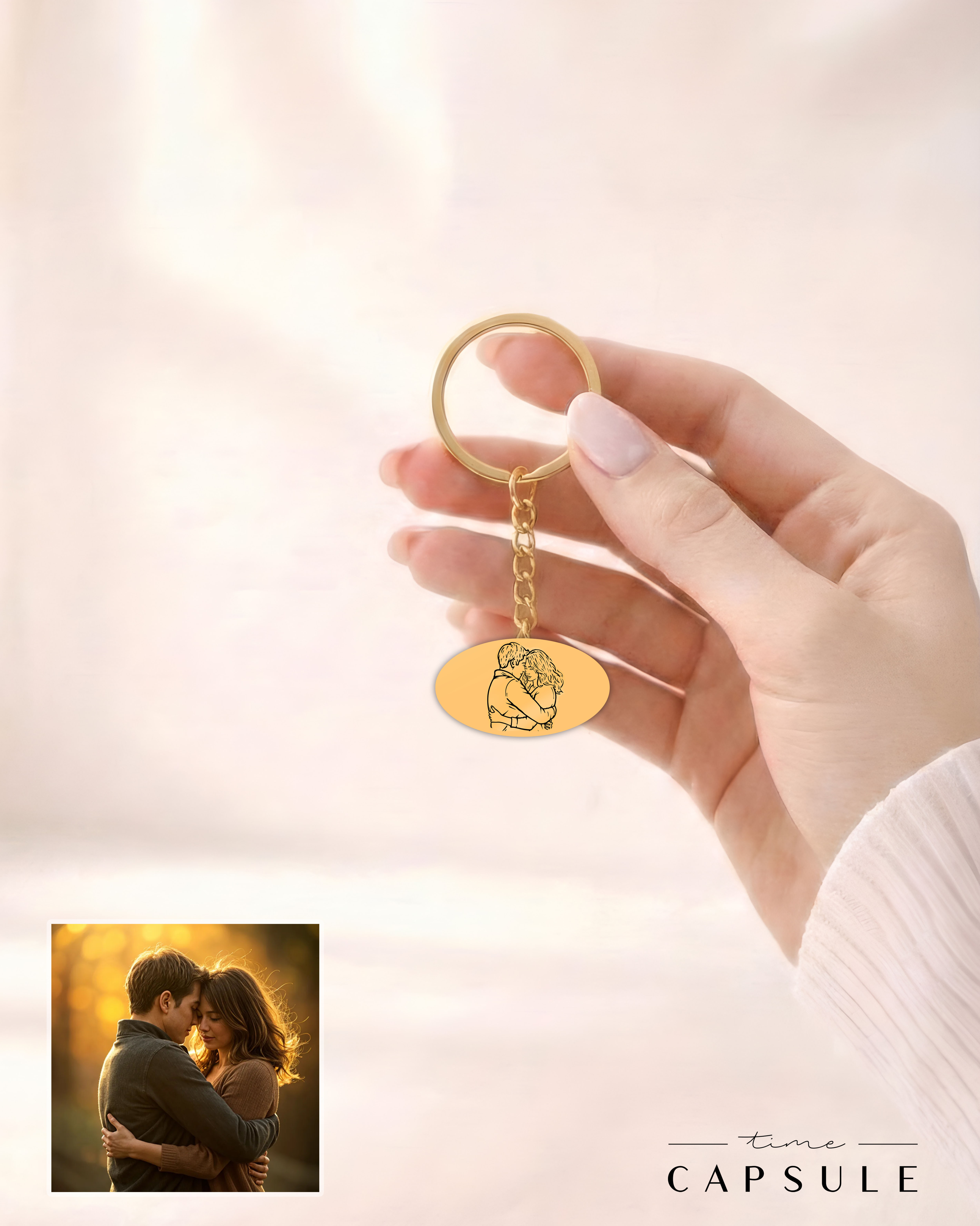 2 პერსონიანი მხოლოდ ვერცხლის ბრელოკი ფოტოპორტრეტიდან მოოქროვება ოვალურ ფირფიტაზე