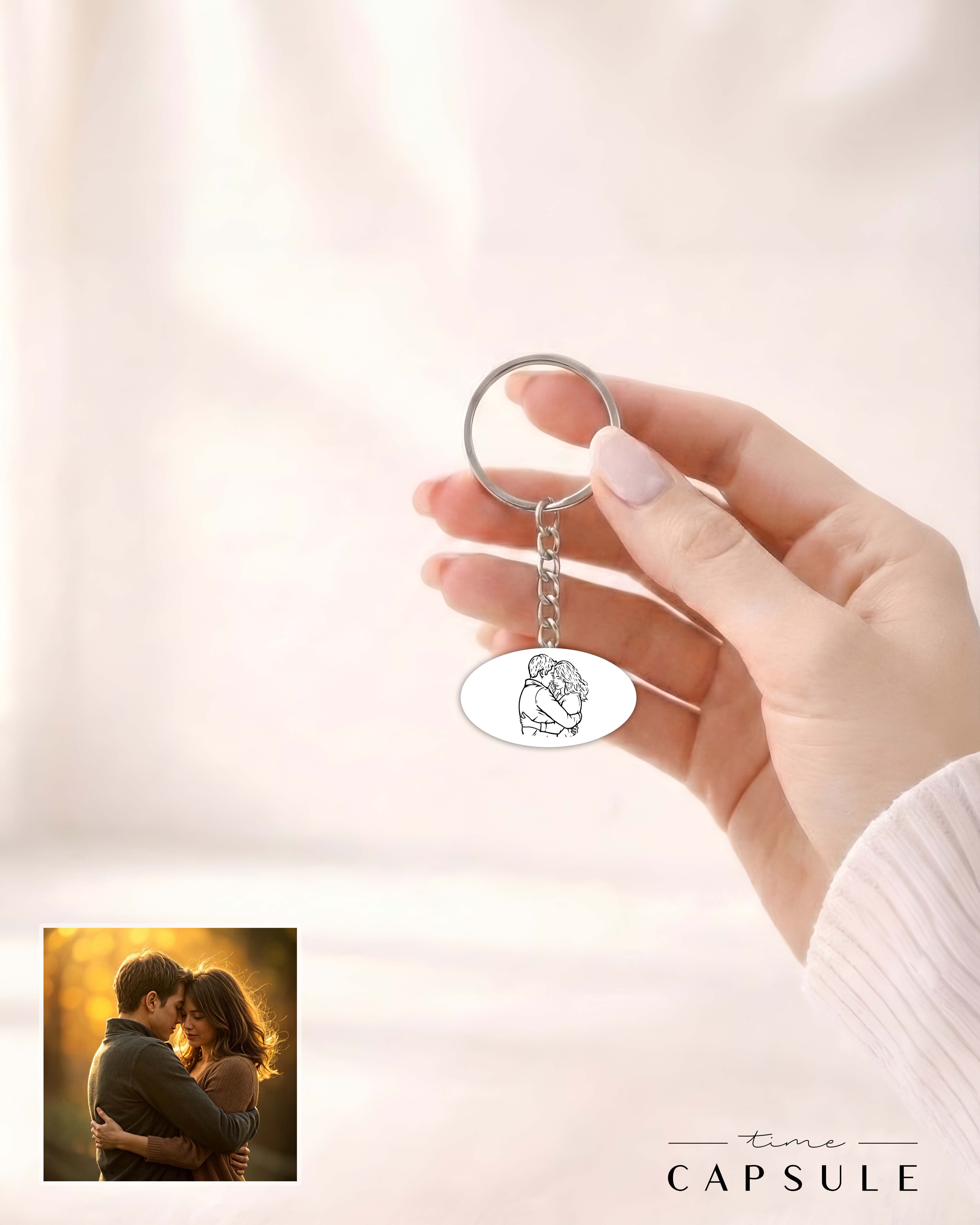 2 პერსონიანი მხოლოდ ვერცხლის ბრელოკი ფოტოპორტრეტიდან ოვალურ ფირფიტაზე