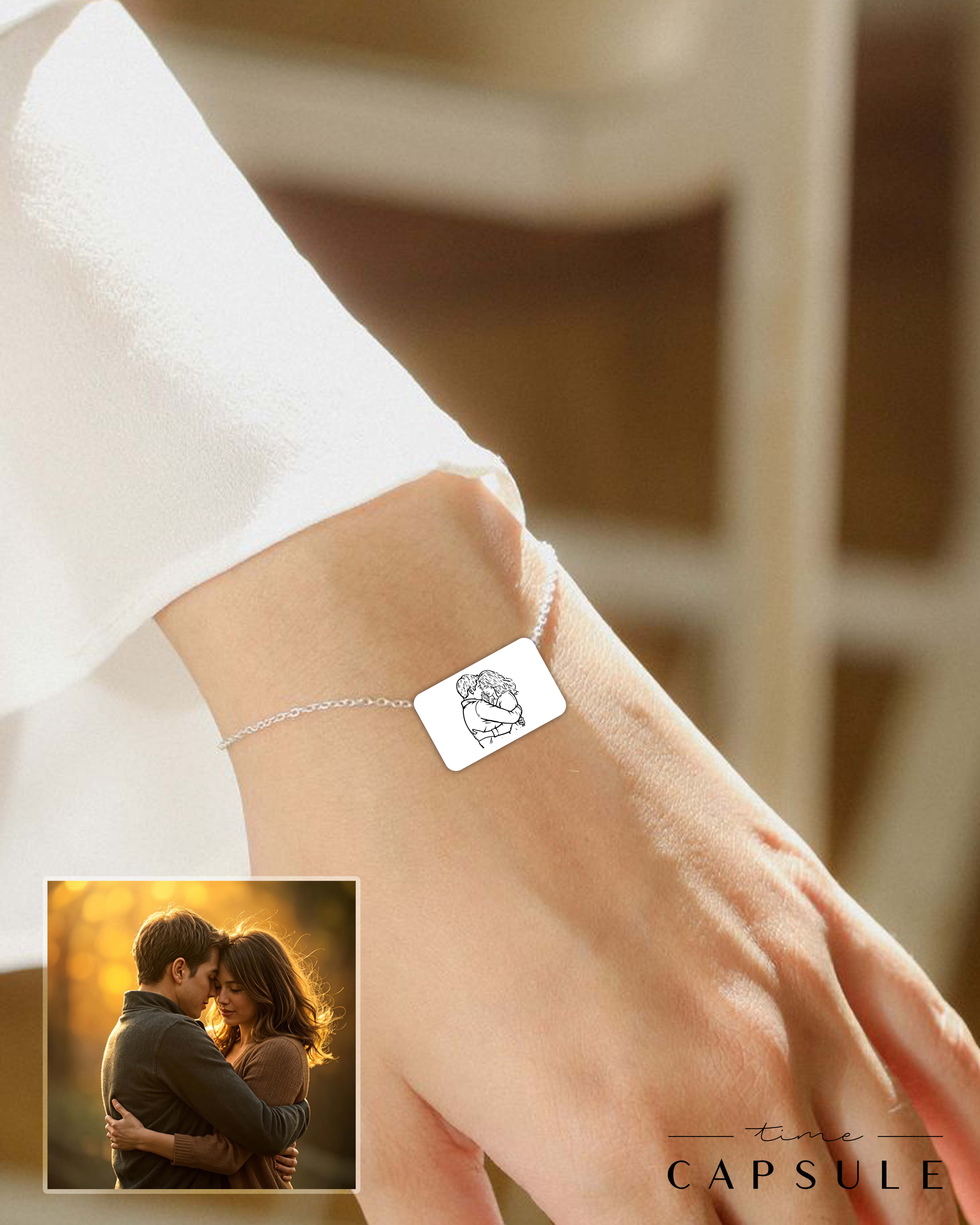 2 პერსონიანი მხოლოდ ვერცხლის სამაჯური ფოტოპორტრეტიდან მართკუთხედ ფირფიტაზე