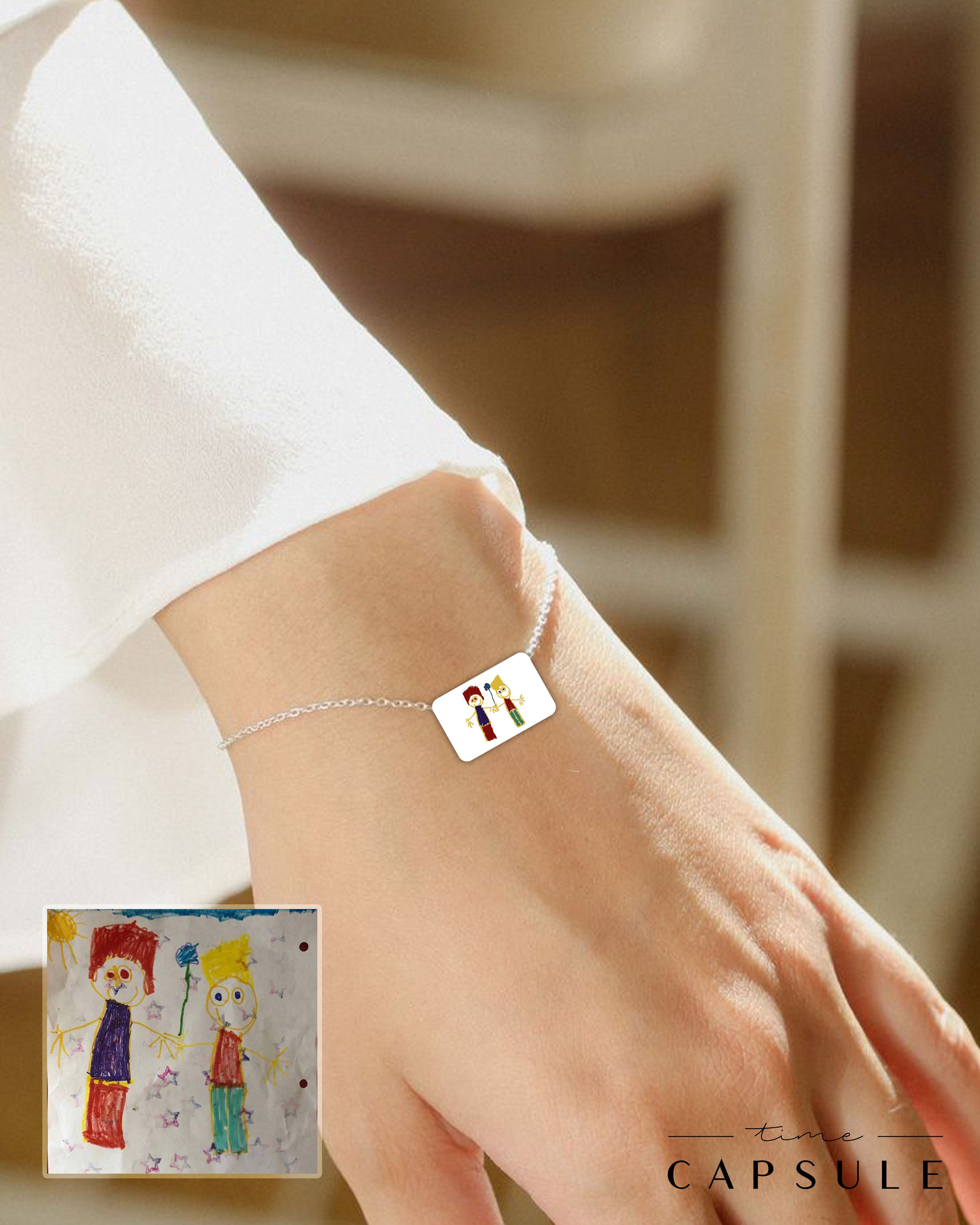 2 პერსონიანი ფერადი სამაჯური ნახატიდან მართკუთხედ ფირფიტაზე