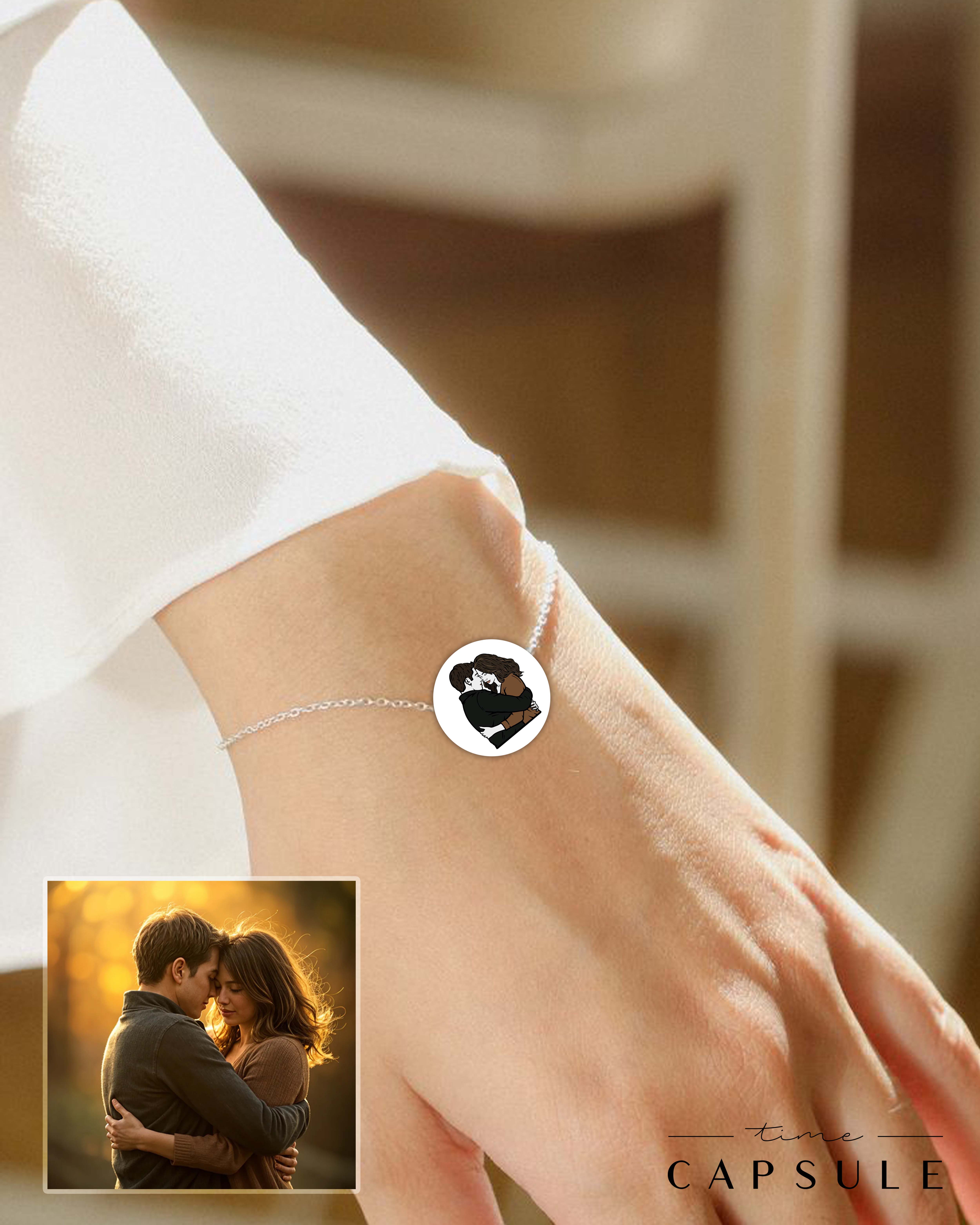 2 პერსონიანი ფერადი სამაჯური ფოტოპორტრეტიდან მრგვალ ფირფიტაზე