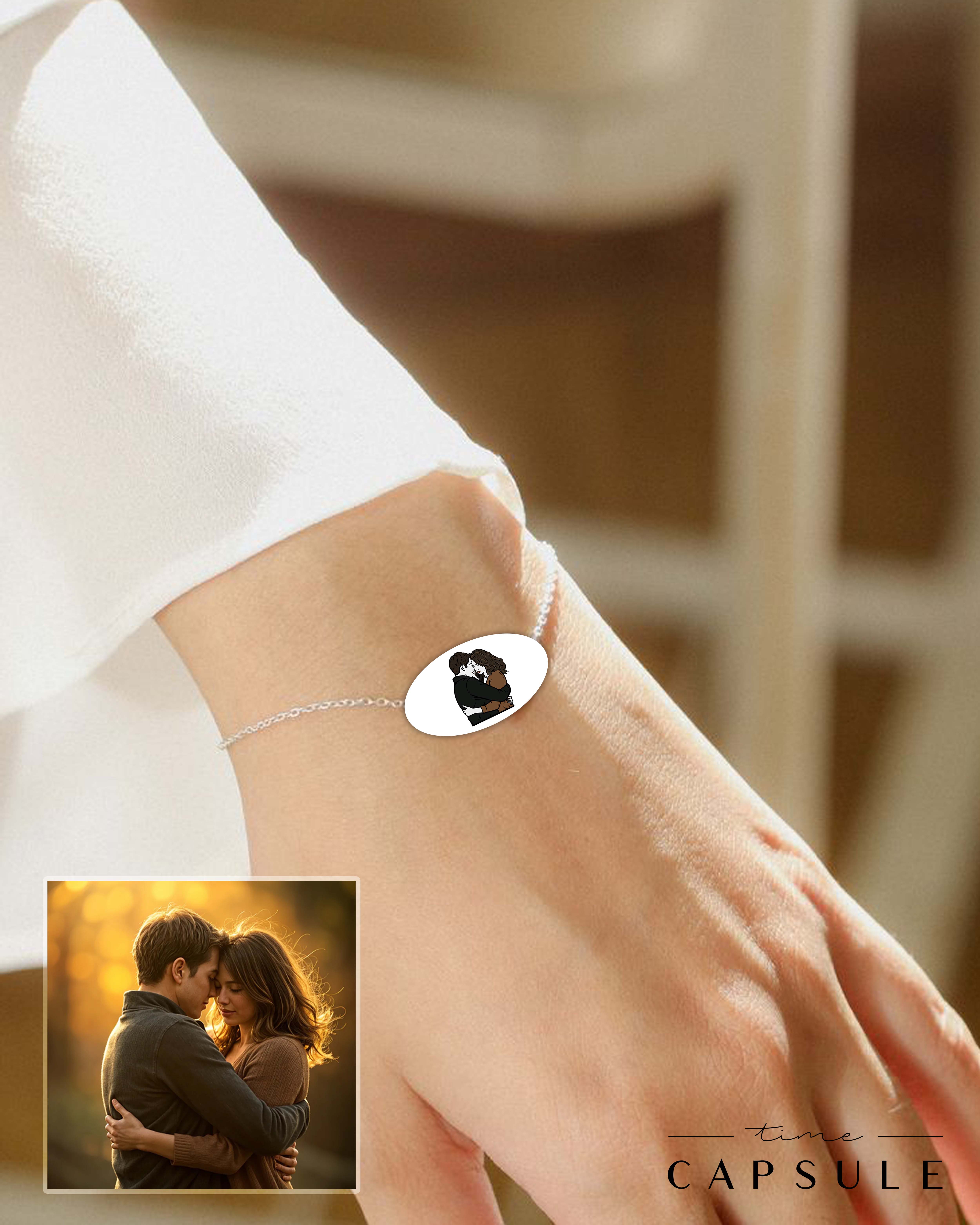 2 პერსონიანი ფერადი სამაჯური ფოტოპორტრეტიდან ოვალურ ფირფიტაზე