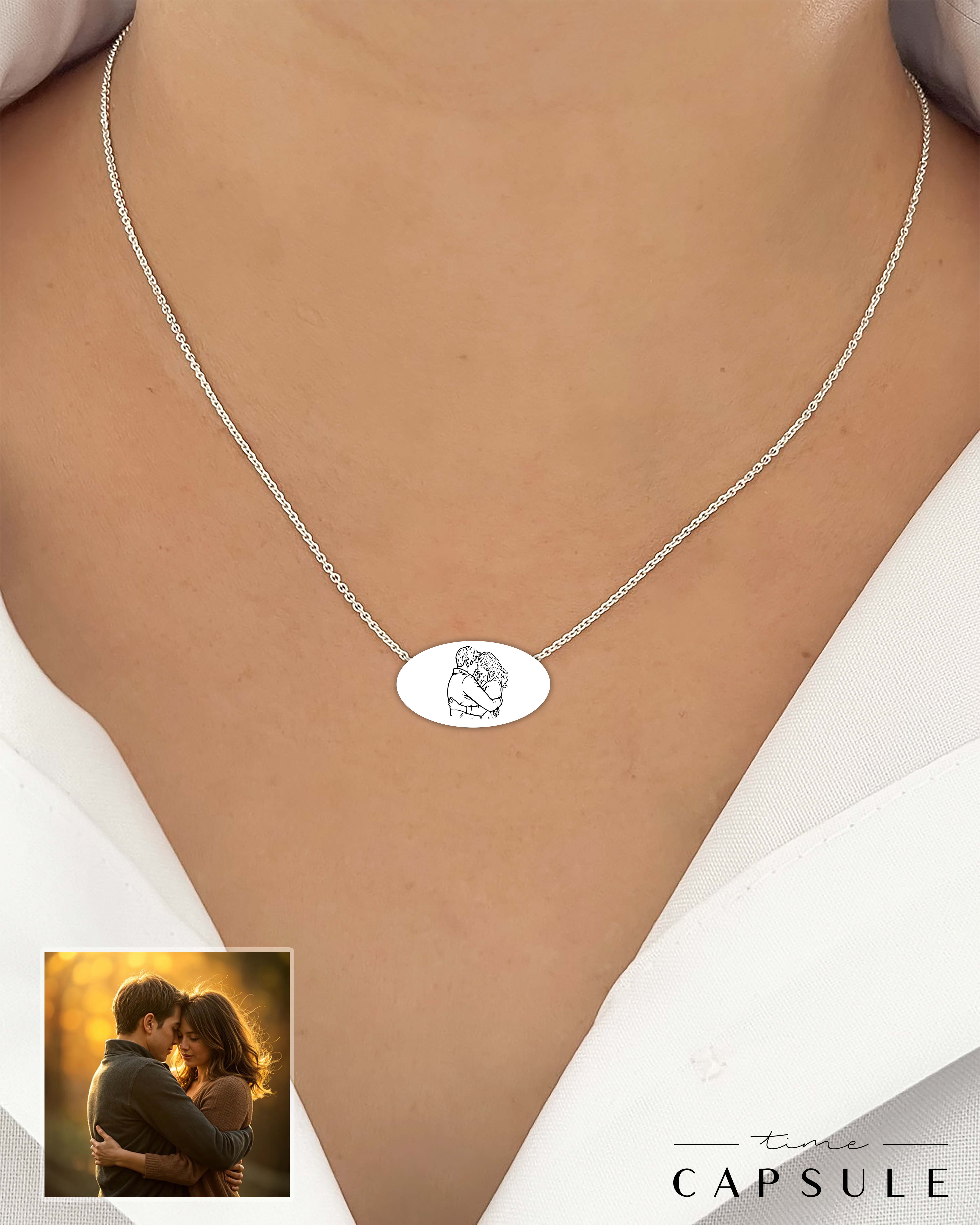 2 პერსონიანი მხოლოდ ვერცხლის კულონი ფოტოპორტრეტიდან ოვალურ ფირფიტაზე