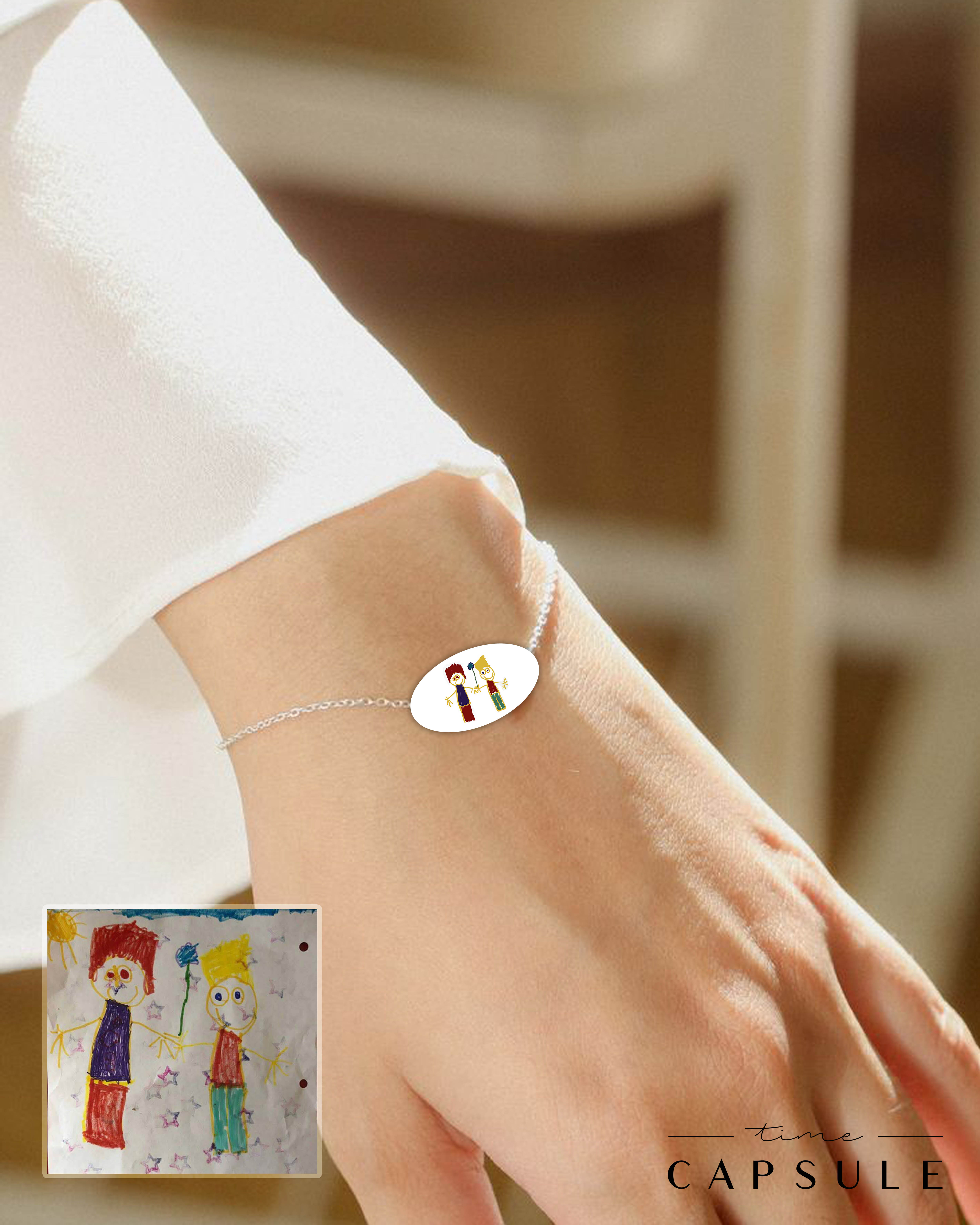 2 პერსონიანი ფერადი სამაჯურიი ნახატიდან ოვალურ ფირფიტაზე