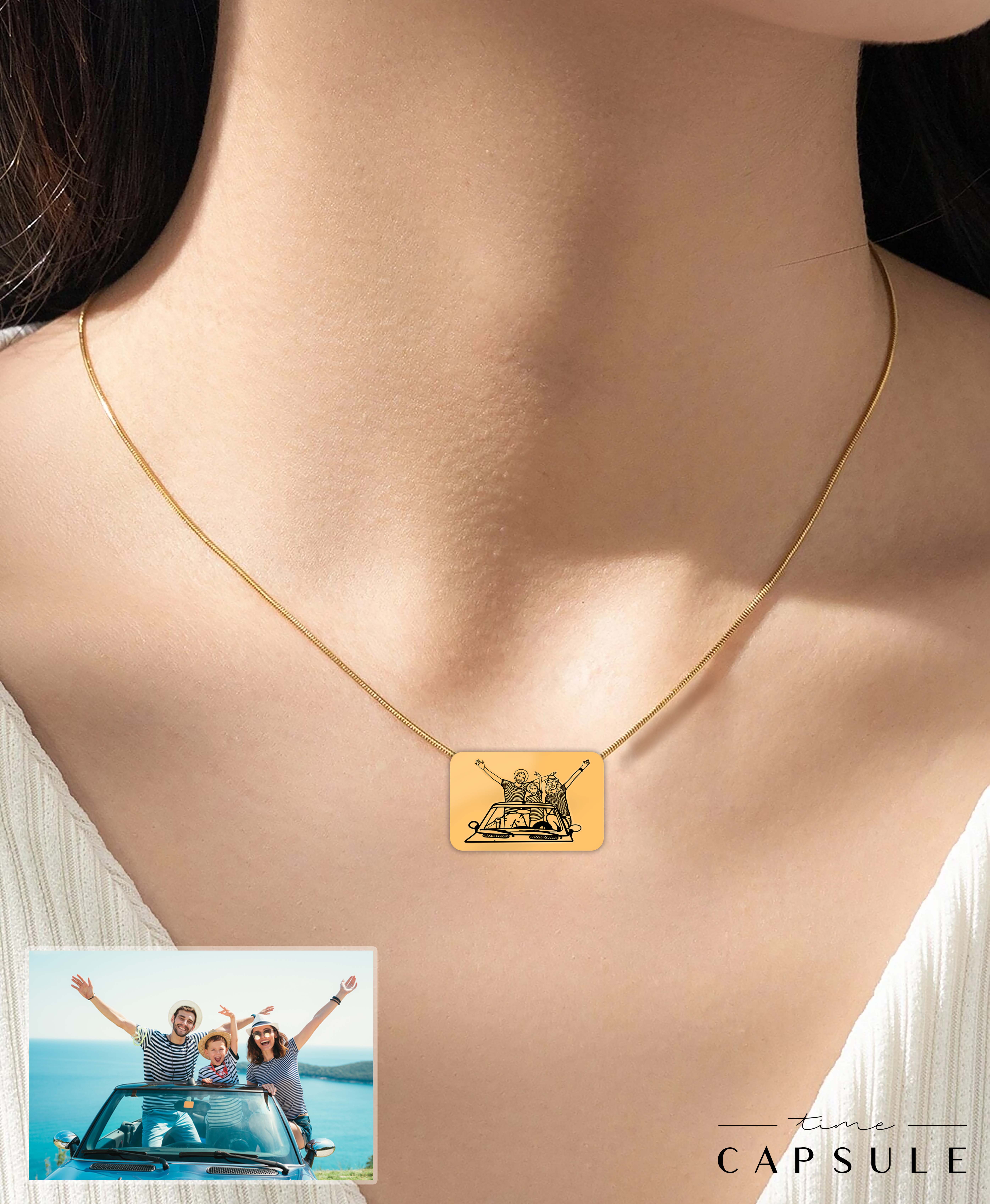 3 პერსონიანი მხოლოდ ვერცხლის კულონი ფოტოპორტრეტიდან მოოქროვება მართკუთხედ ფირფიტაზე