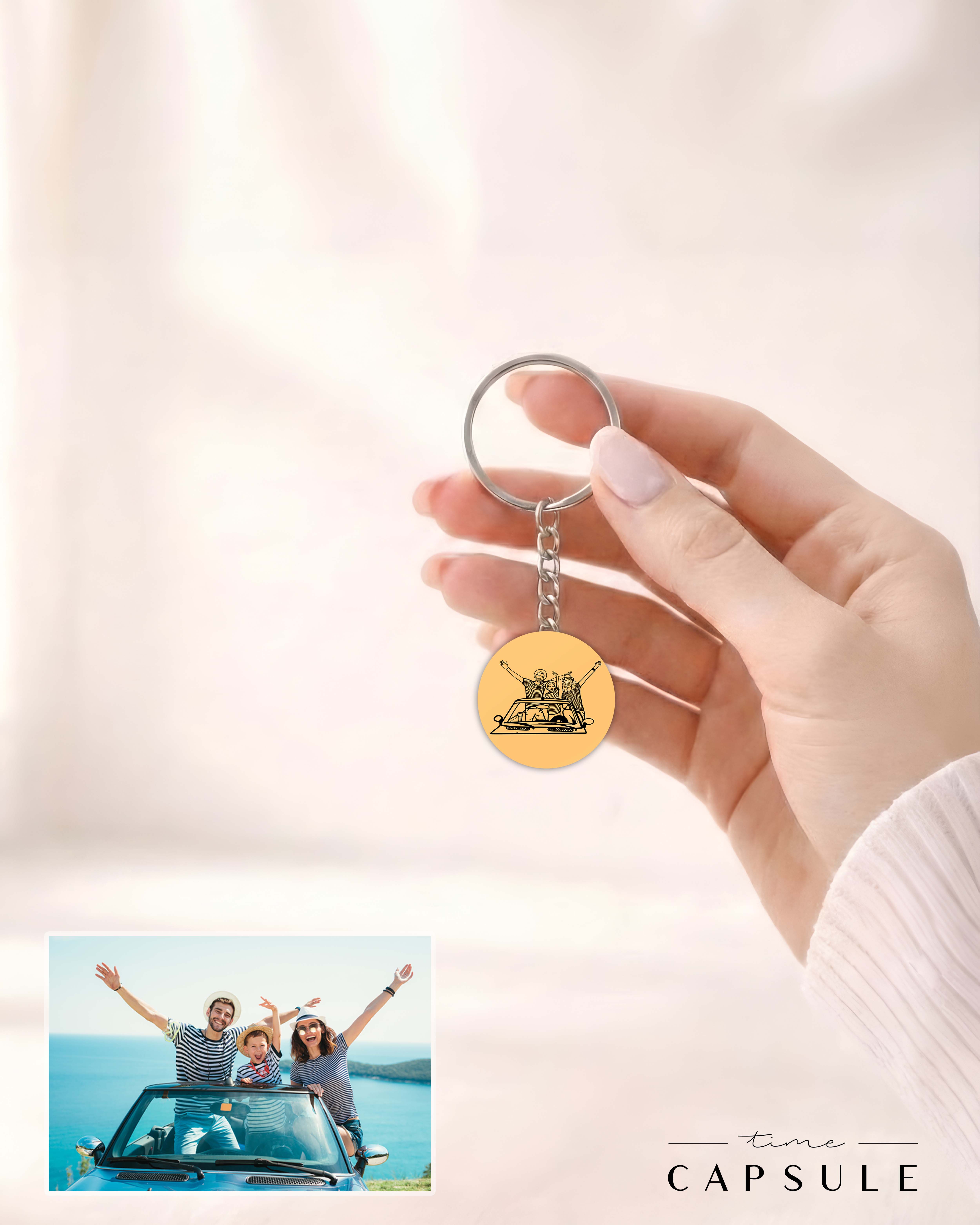 3 პერსონიანი მხოლოდ ვერცხლის ბრელოკი ფოტოპორტრეტიდან მოოქროვება მრგვალ ფირფიტაზე