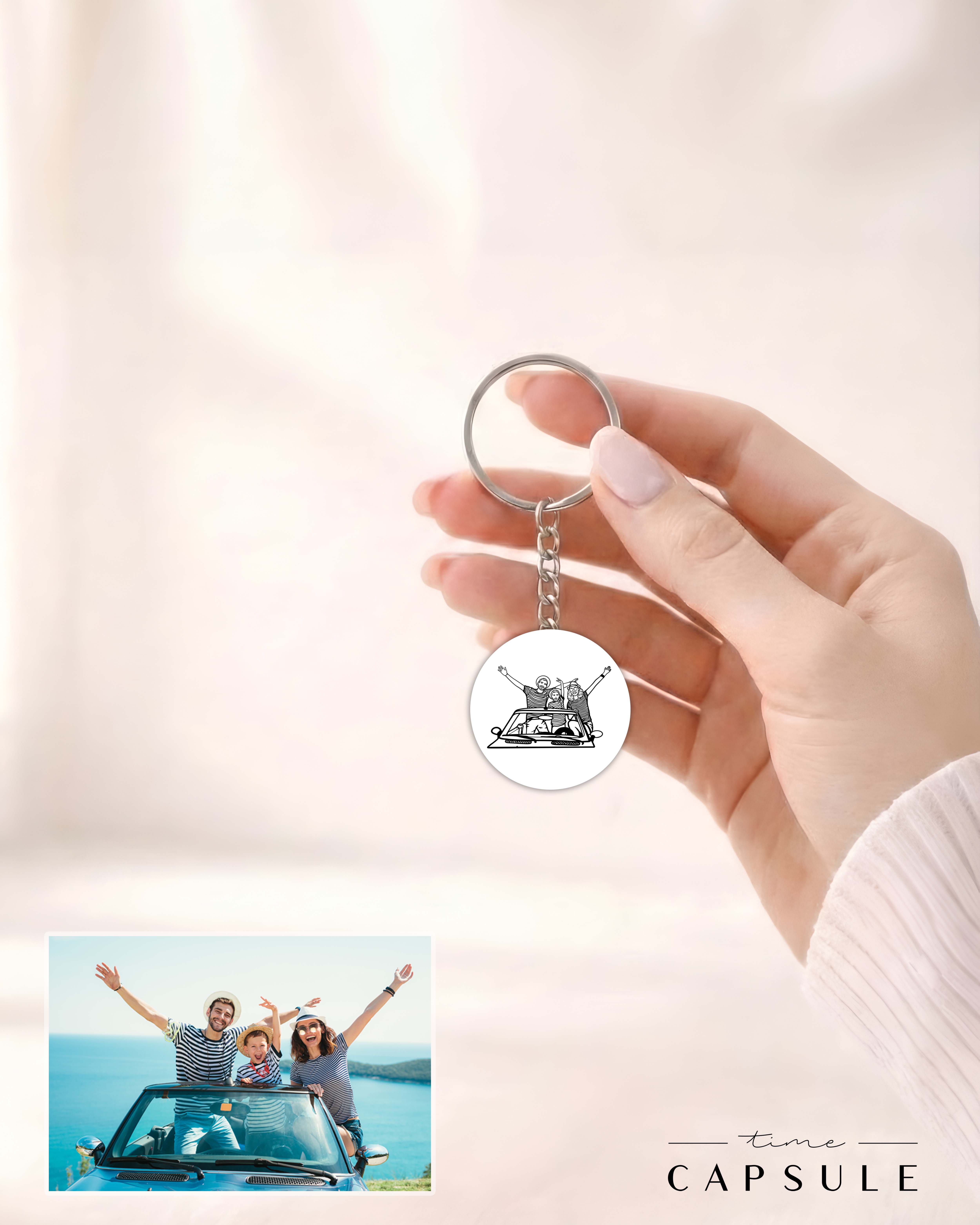 3 პერსონიანი მხოლოდ ვერცხლის ბრელოკი ფოტოპორტრეტიდან მრგვალ ფირფიტაზე