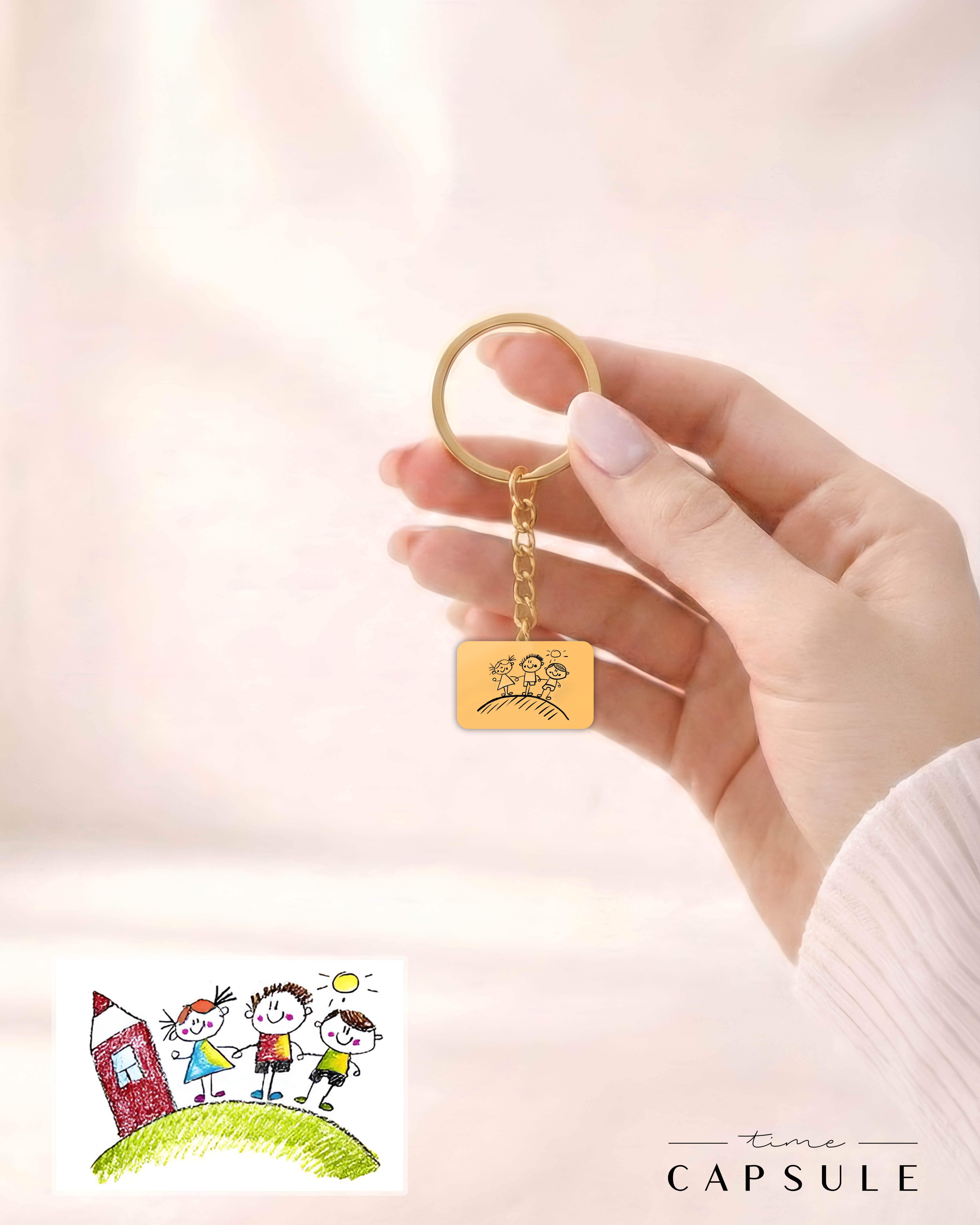 3 პერსონიანი მხოლოდ ვერცხლის ბრელოკი ნახატიდან მოოქროვილი მართკუთხედ ფირფიტაზე