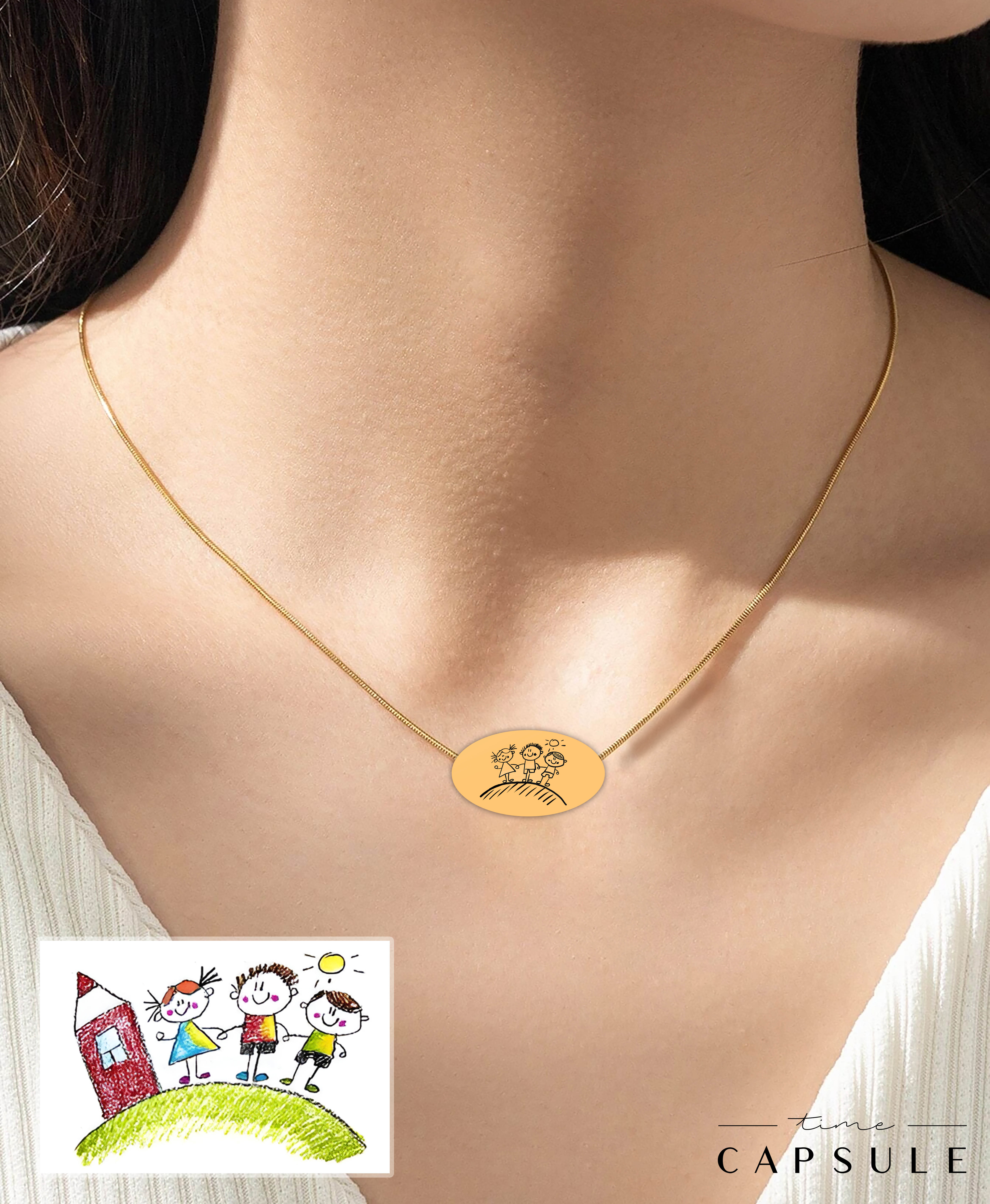 3 პერსონიანი მხოლოდ ვერცხლის კულონი ნახატიდან მოოქროვილი ოვალურ ფირფიტაზე