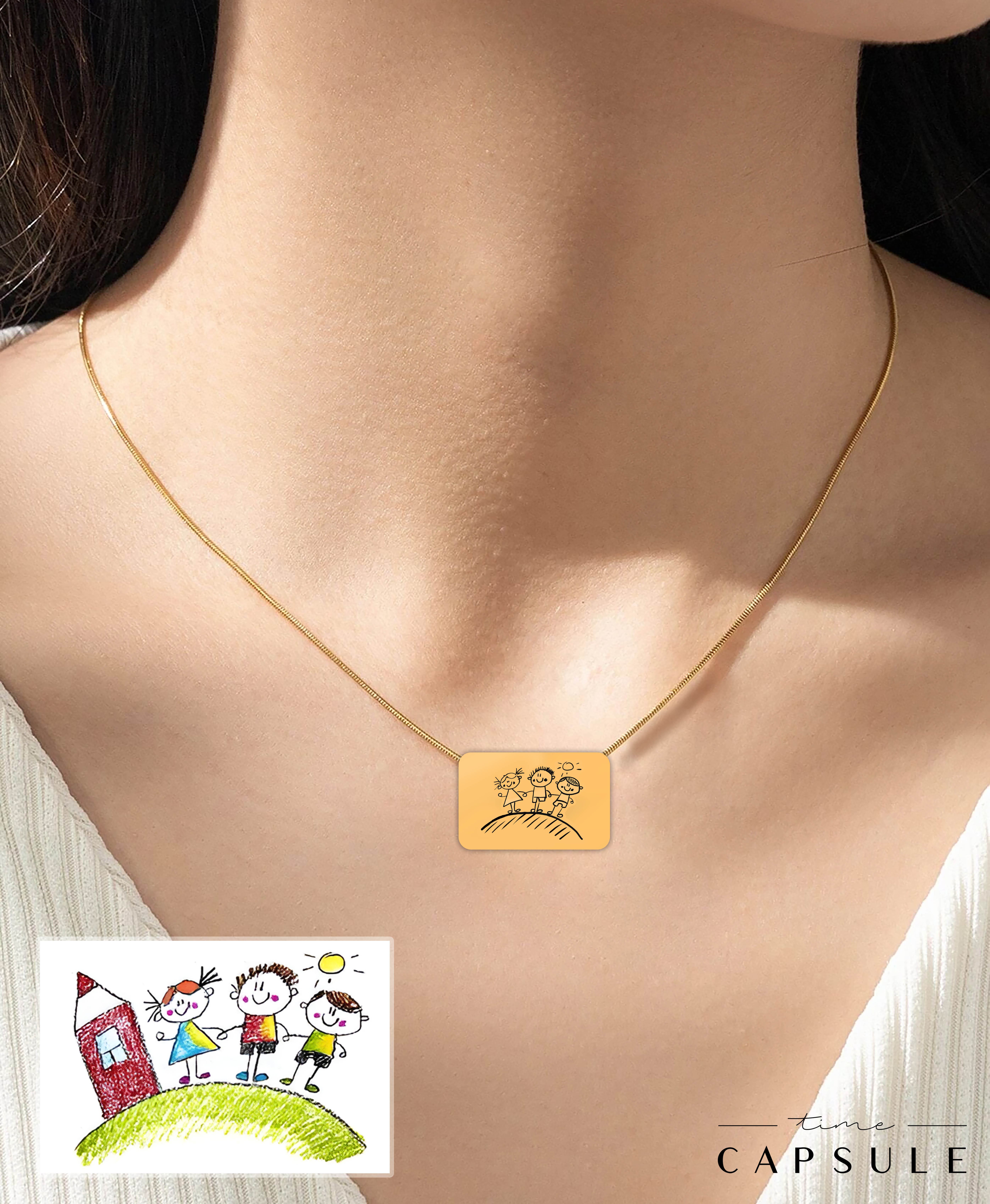 3 პერსონიანი მხოლოდ ვერცხლის კულონი ნახატიდან მოოქროვილი მართკუთხედ ფირფიტაზე