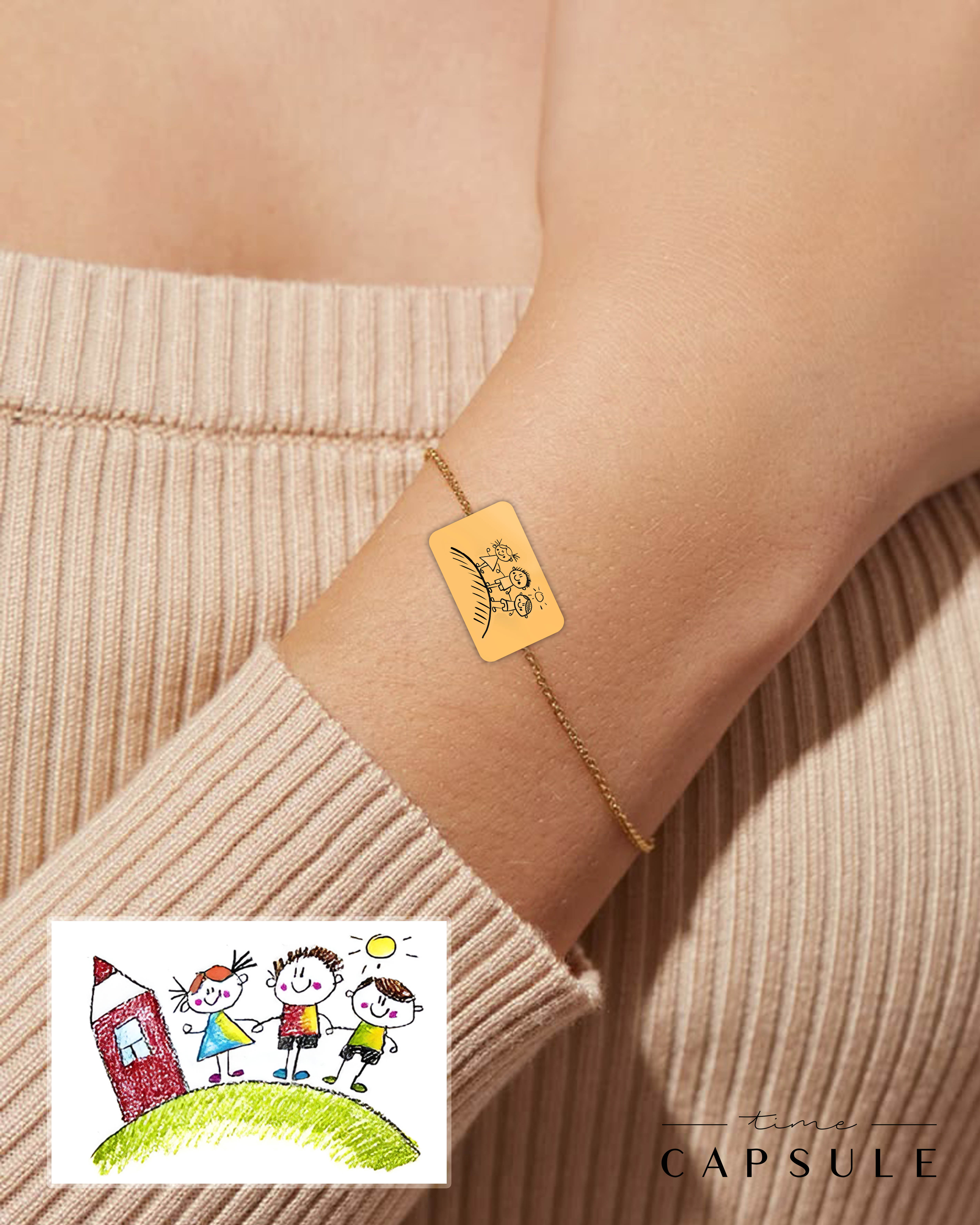 3 პერსონიანი მხოლოდ ვერცხლის სამაჯური ნახატიდან მოოქროვილი მართკუთხედ ფირფიტაზე