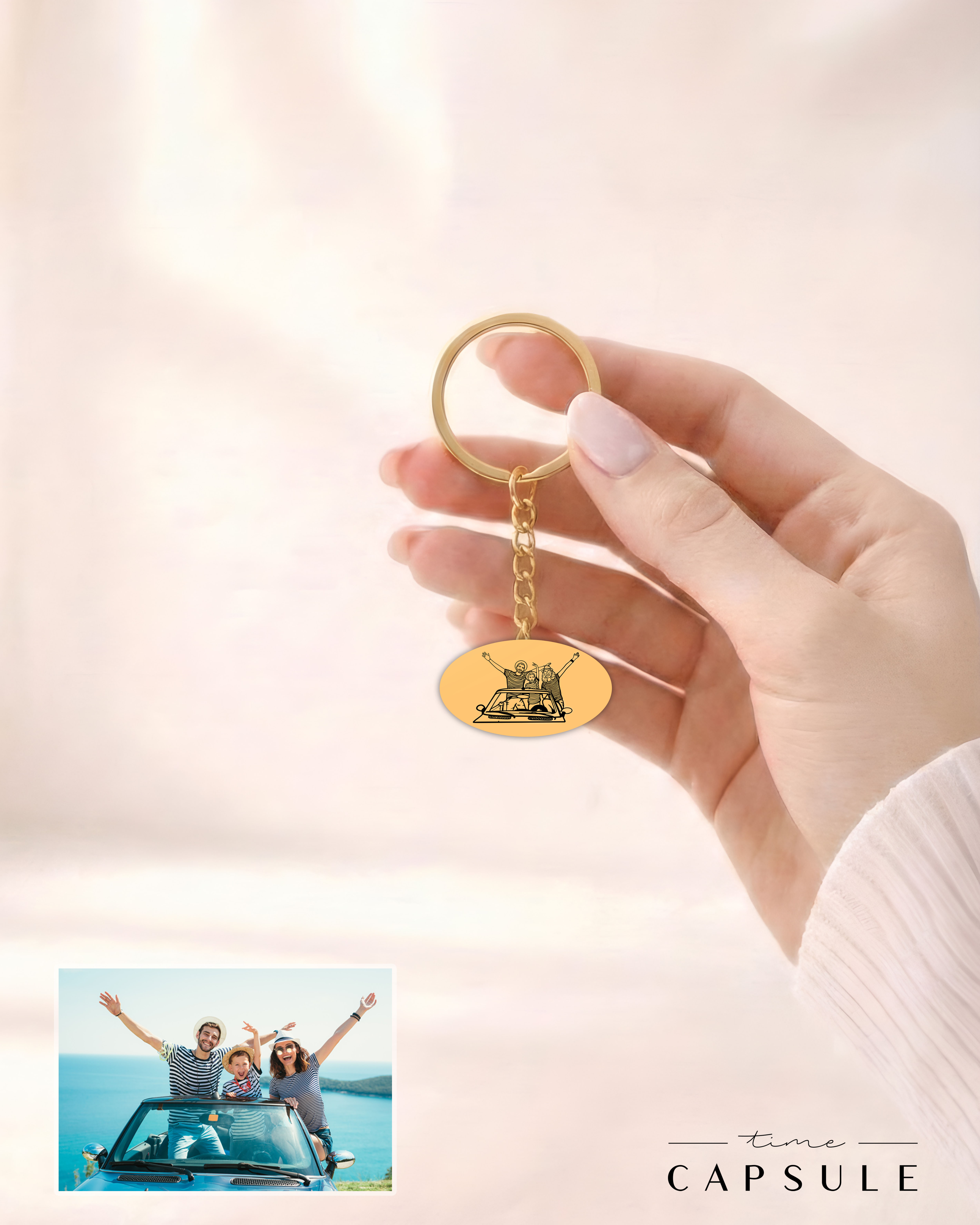 3 პერსონიანი მხოლოდ ვერცხლის ბრელოკი ფოტოპორტრეტიდან მოოქროვება ოვალურ ფირფიტაზე