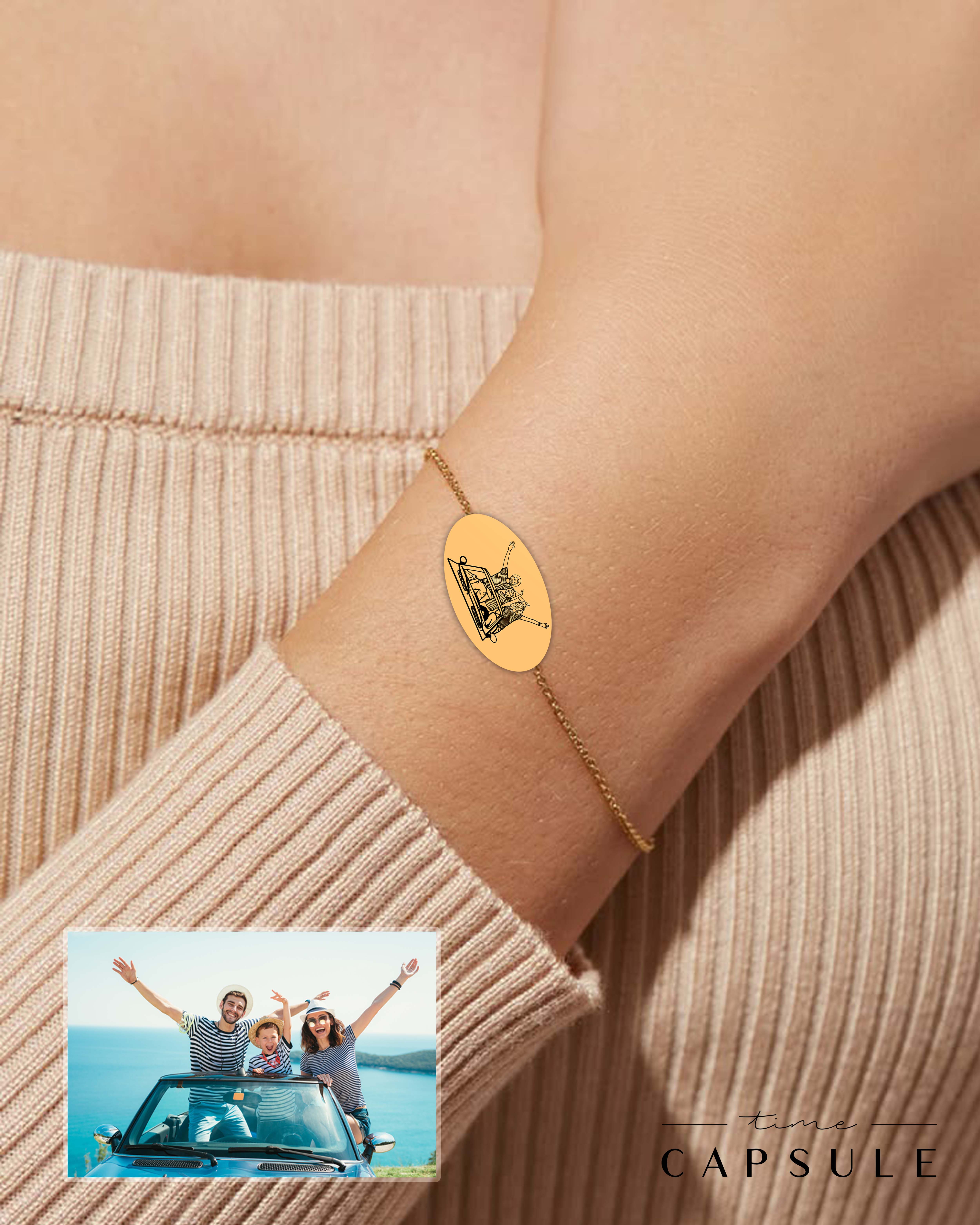 3 პერსონიანი მხოლოდ ვერცხლის სამაჯური ფოტოპორტრეტიდან მოოქროვება ოვალურ ფირფიტაზე