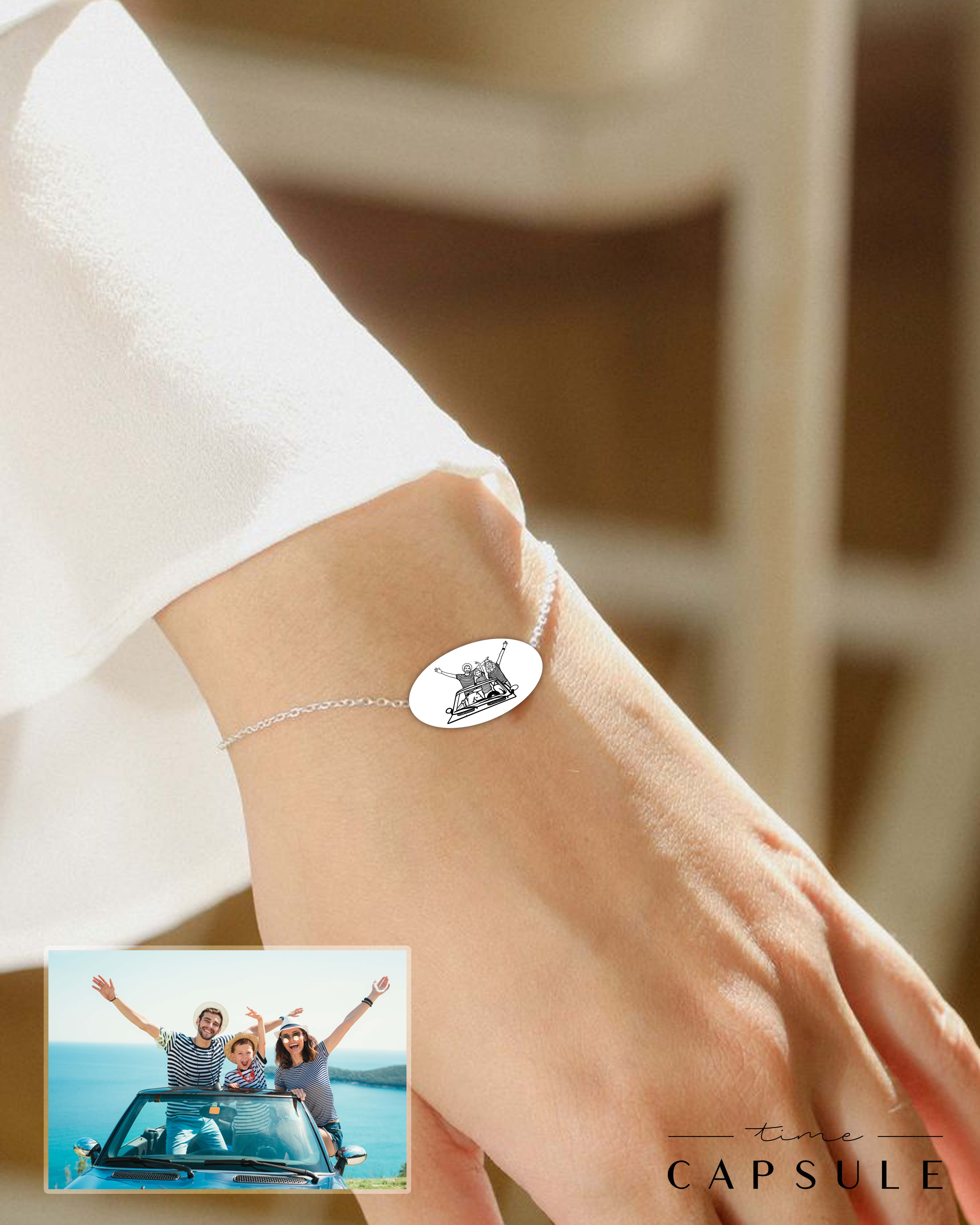 3 პერსონიანი მხოლოდ ვერცხლის სამაჯური ფოტოპორტრეტიდან ოვალურ ფირფიტაზე