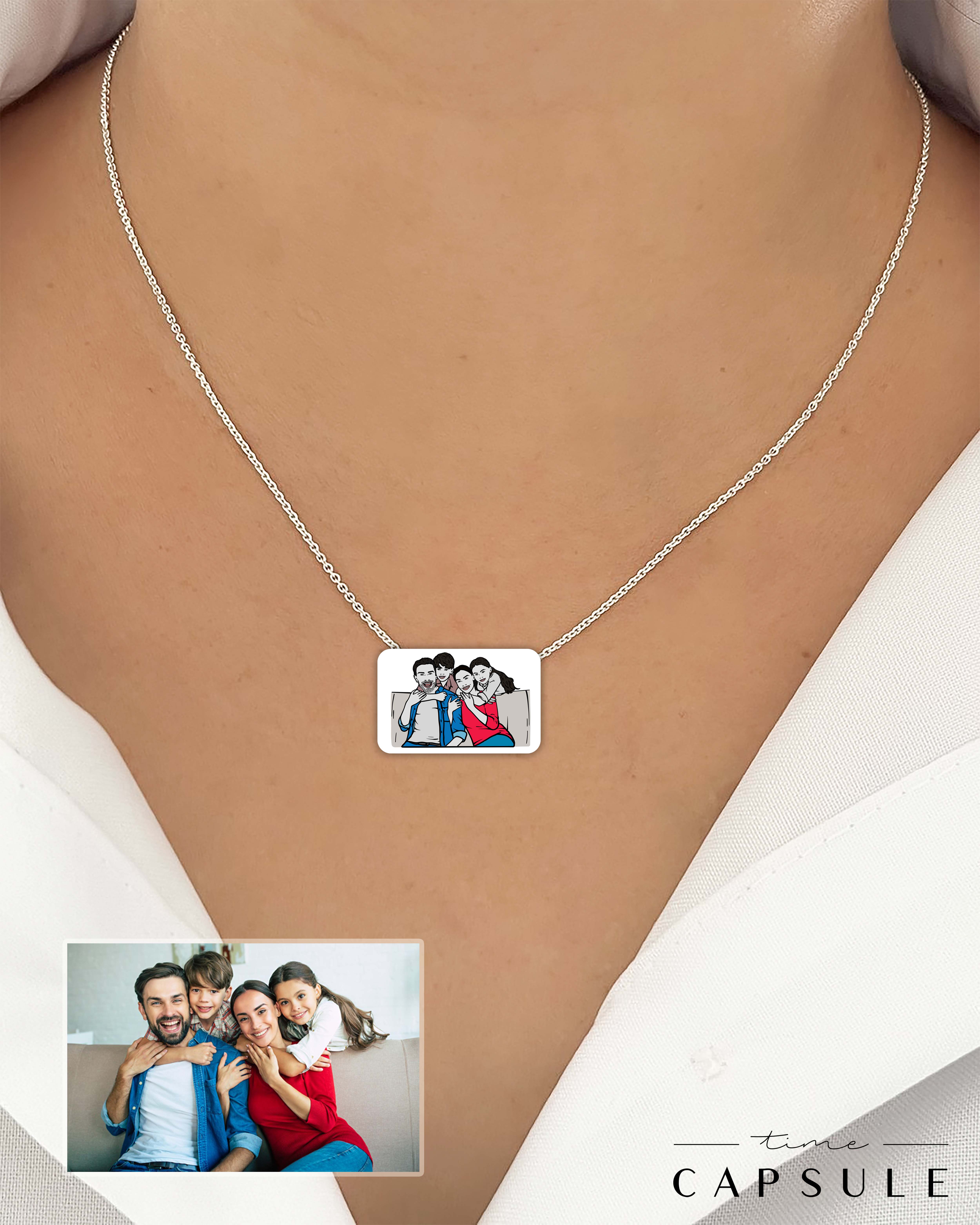 4 პერსონიანი ფერადი კულონი ფოტოპორტრეტიდან მართკუთხედ ფირფიტაზე