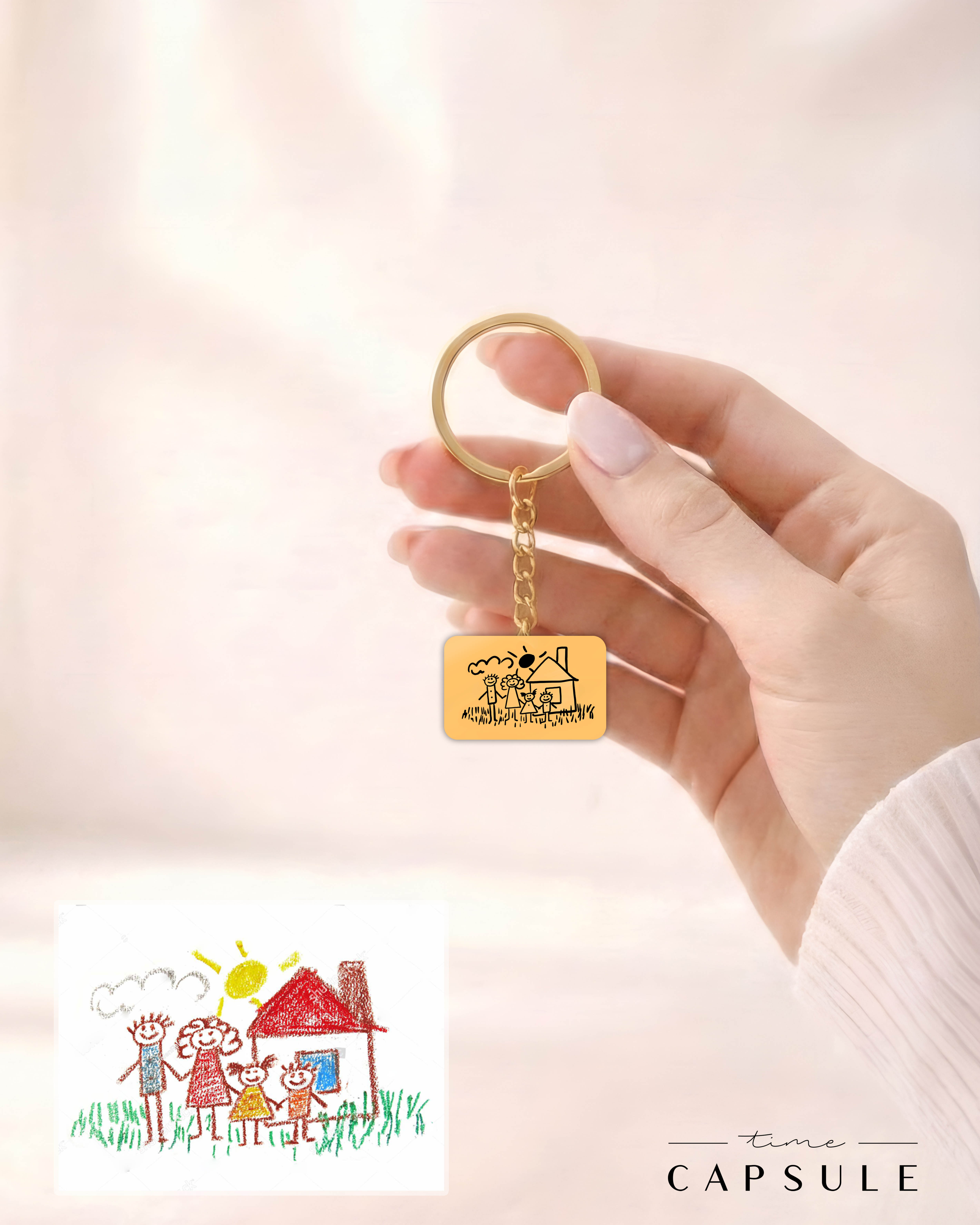 4 პერსონიანი მხოლოდ ვერცხლის ბრელოკი ნახატიდან მოოქროვილი მართკუთხედ ფირფიტაზე